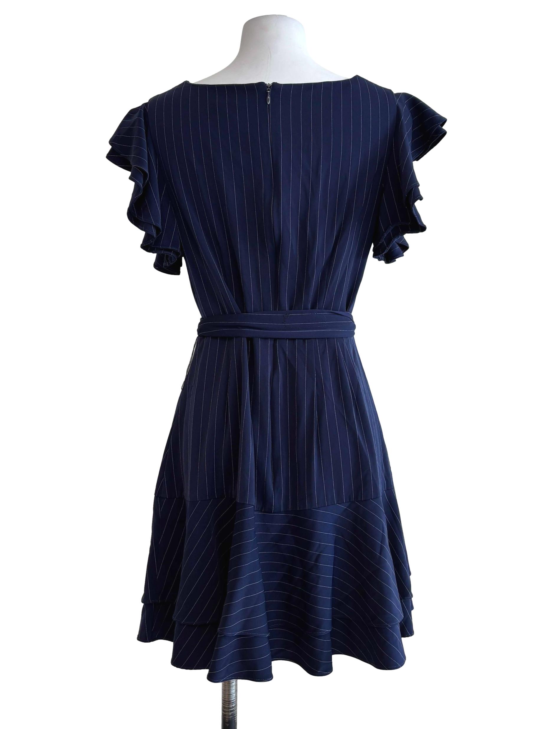 Navy Blue Pinstripe A-Line Dress