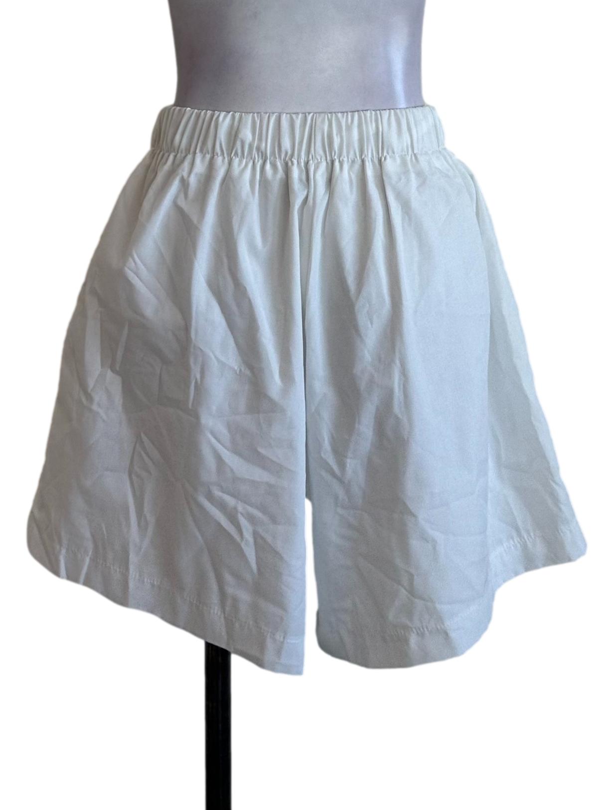 Pearl White Elastic Waist Shorts