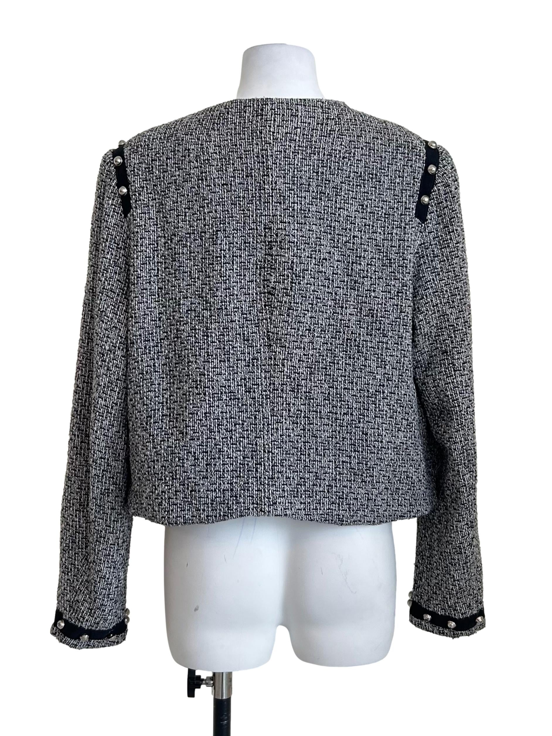 Black And White Tweed Studded Trim Jacket