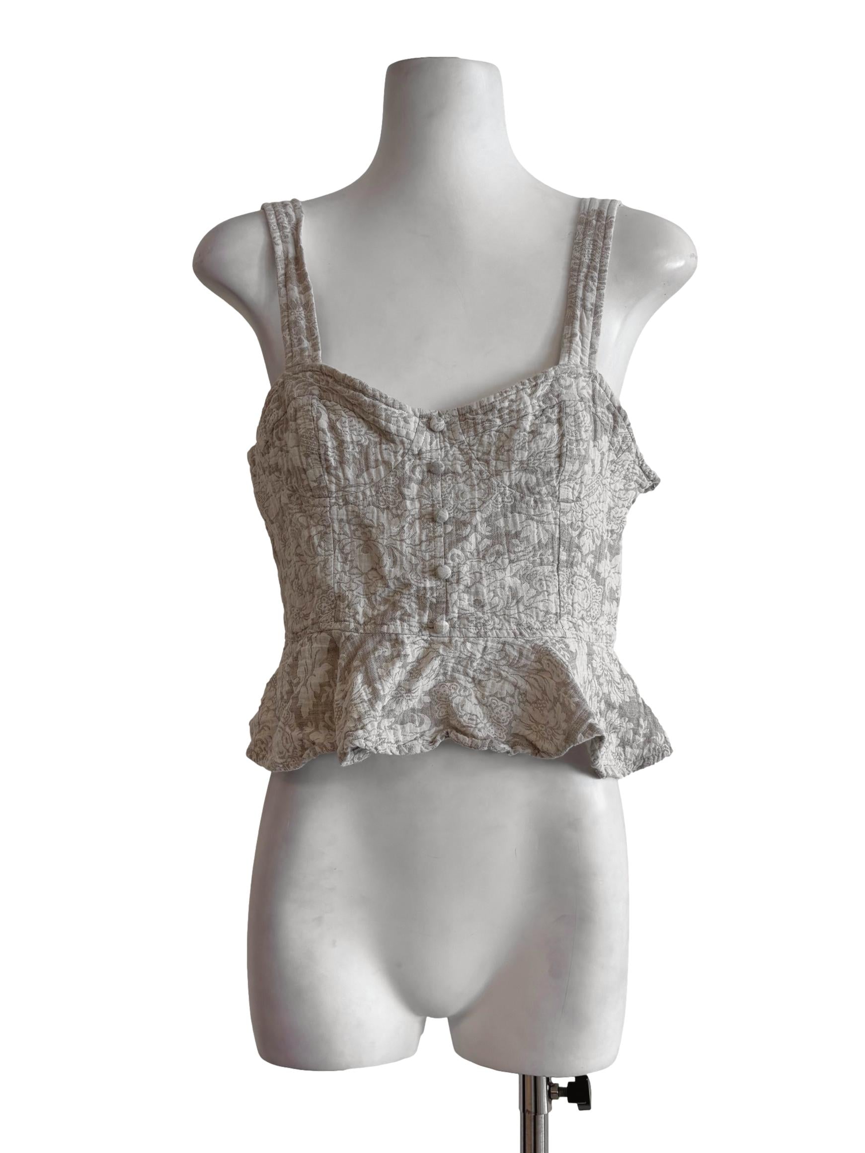 Eggshell White Floral Cotton Sweetheart Top