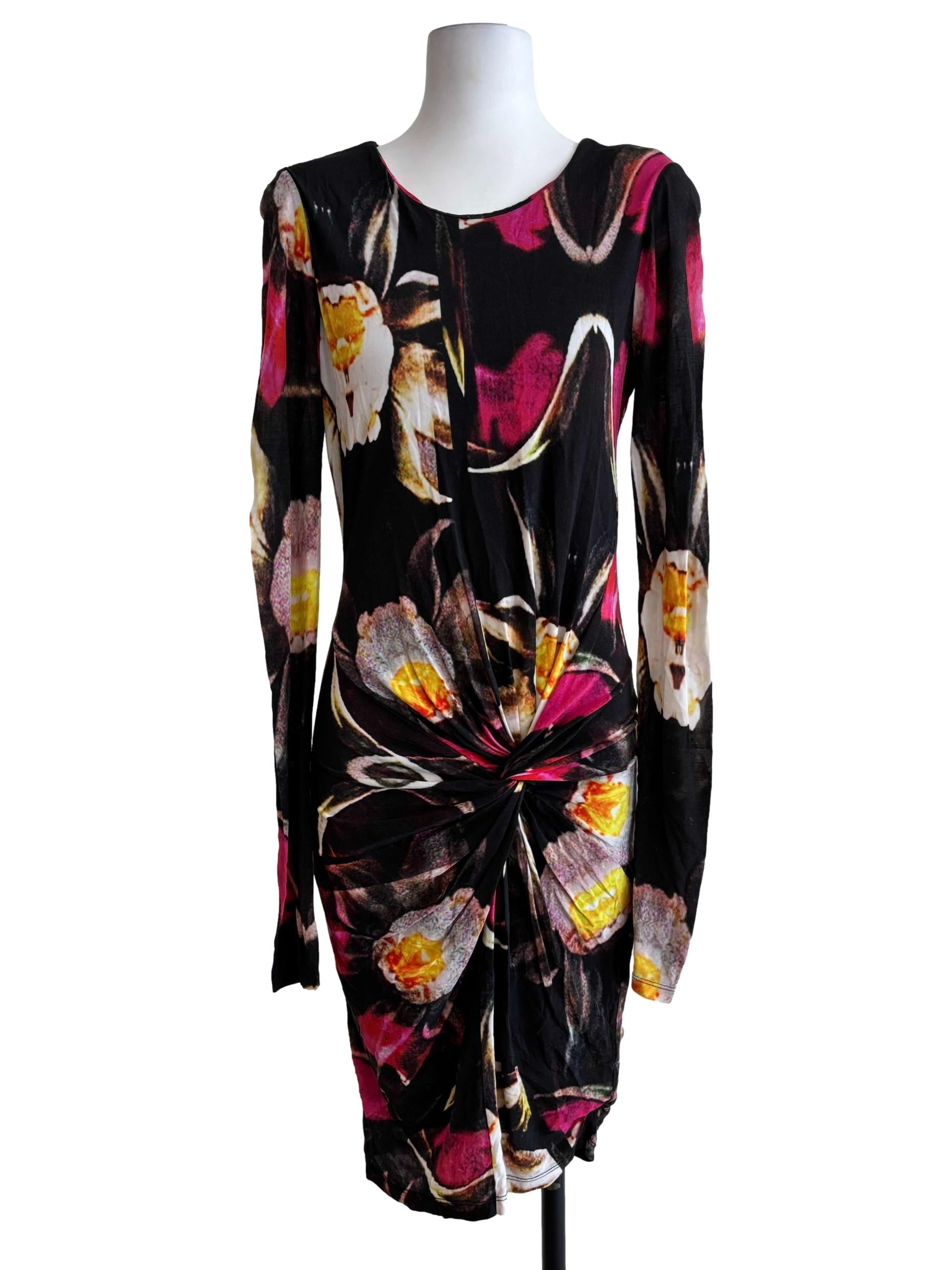 Jet Black Patterned Twist Bodycon Dress