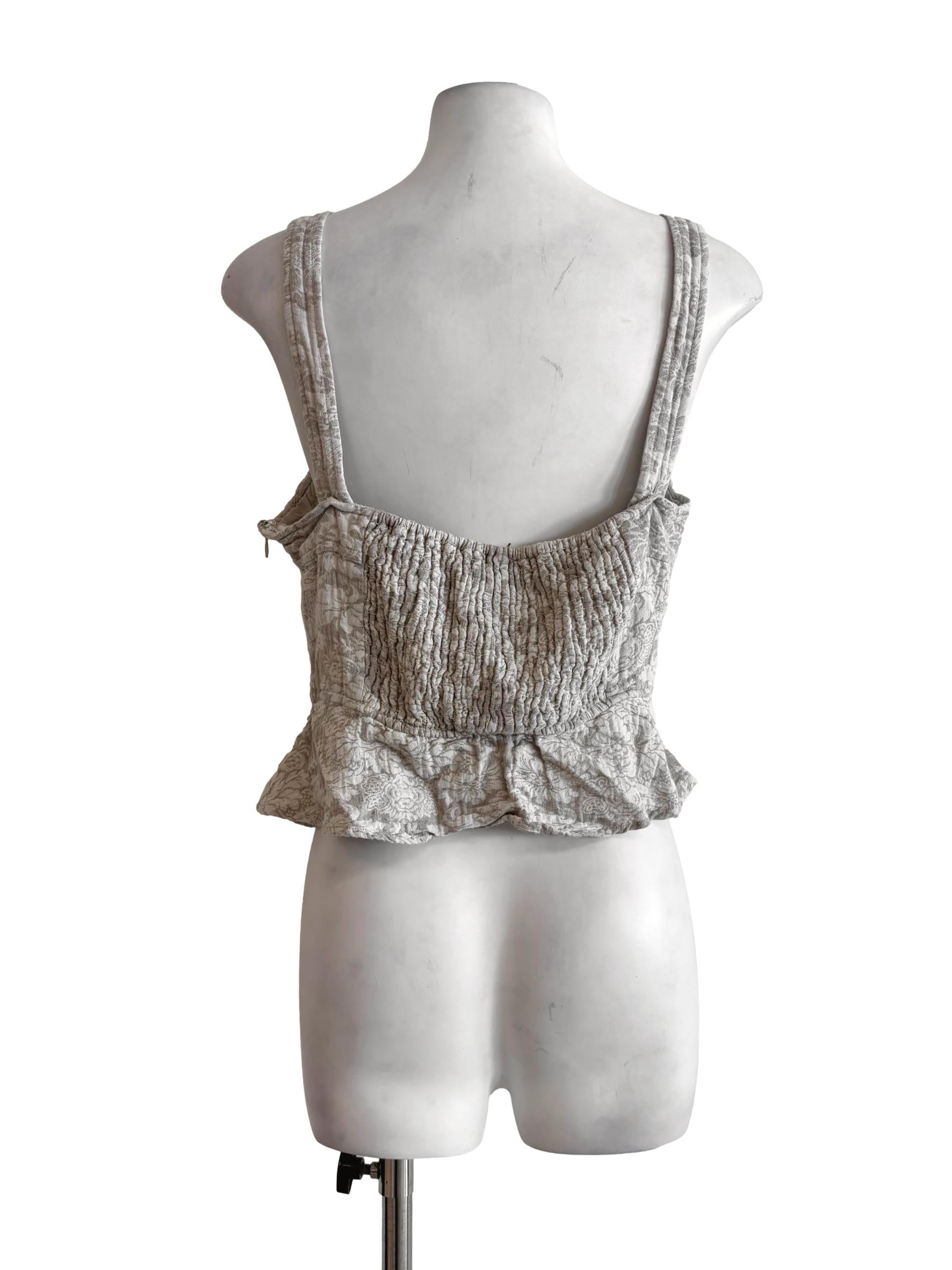 Eggshell White Floral Cotton Sweetheart Top