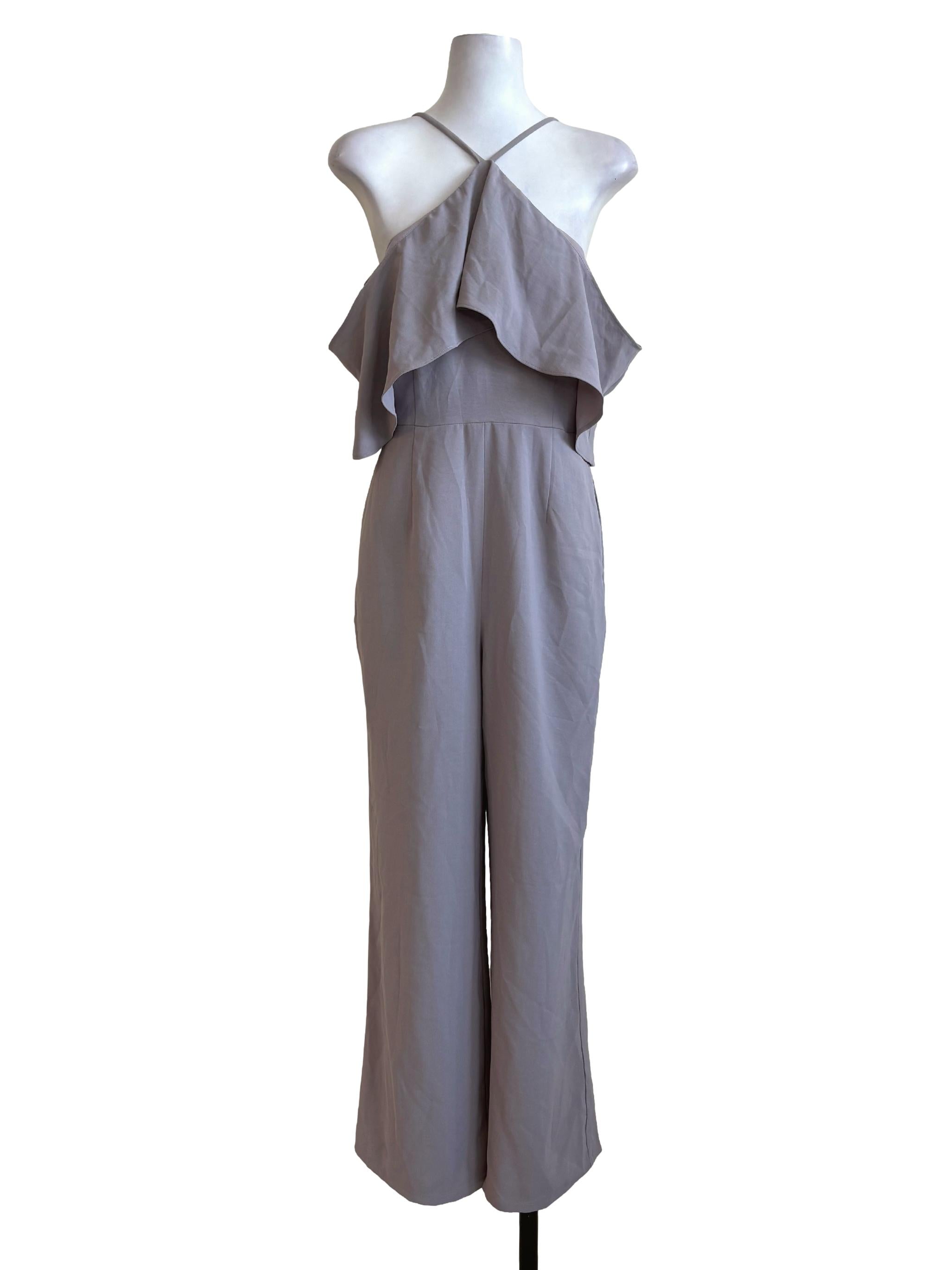 Heather Purple Ruffle Halter Jumpsuit LB