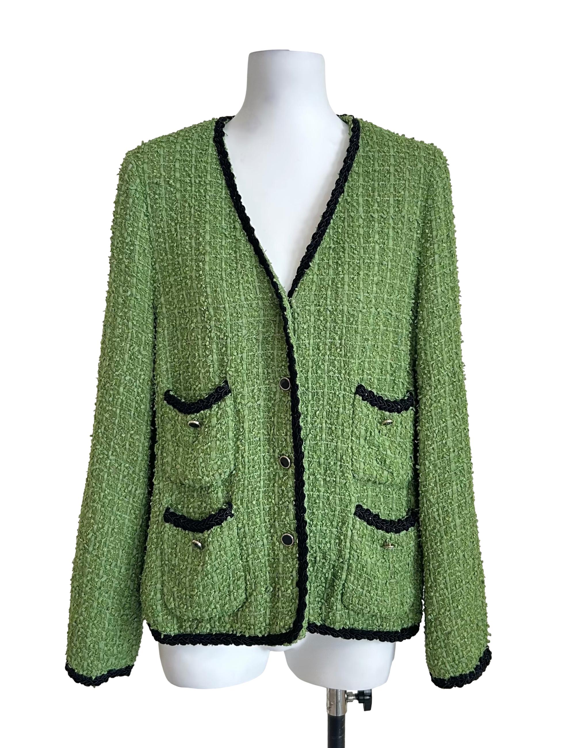 Lime Green Tweed Black Trim Jacket