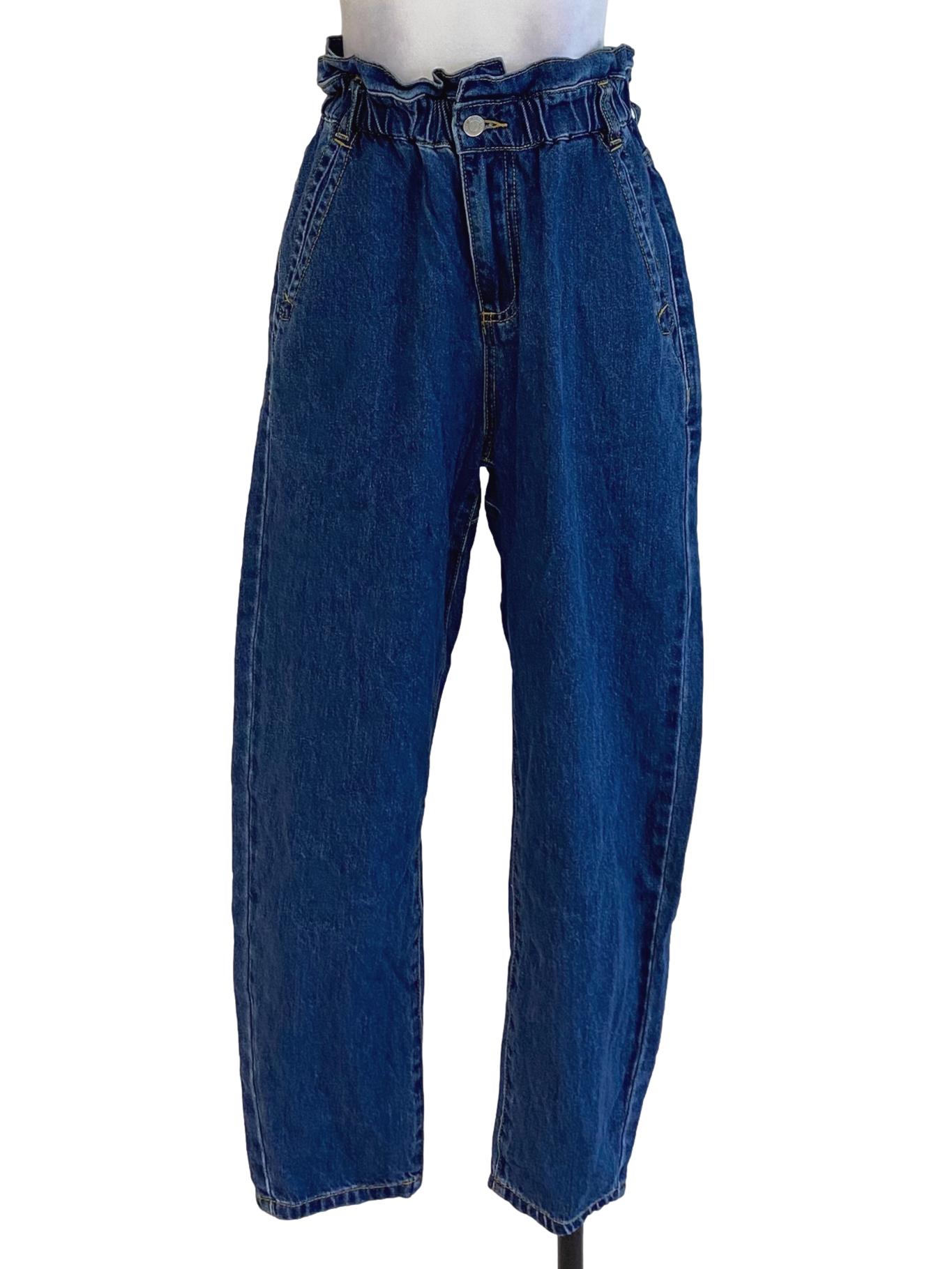 Dark Denim Blue Ruffle Waist Jeans