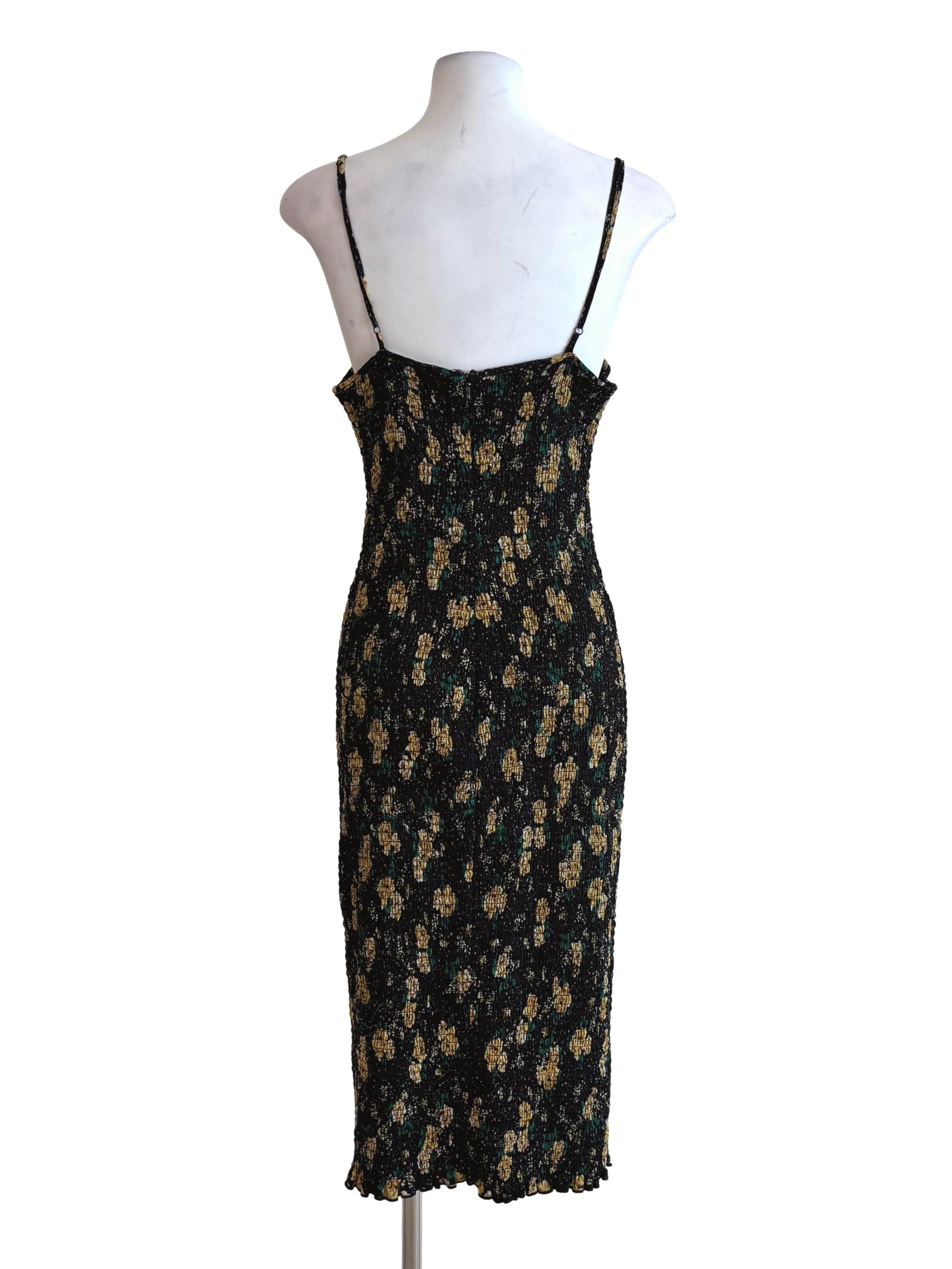 Jet Black Yellow Floral Smock Bodycon Dress