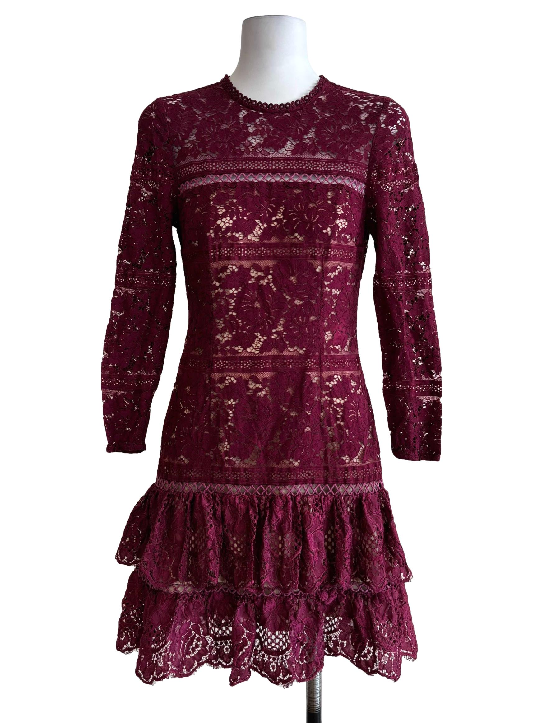 Sangria Red Sheath Lace Dress