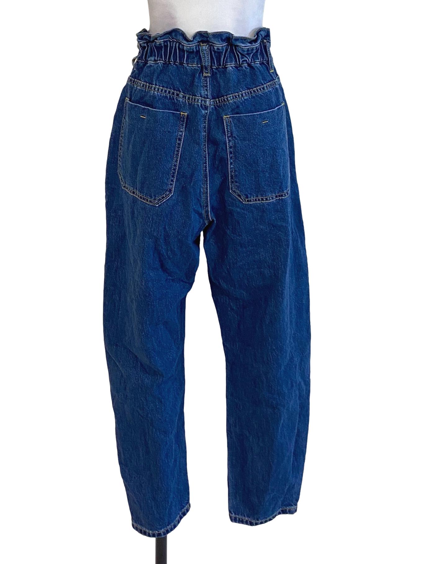 Dark Denim Blue Ruffle Waist Jeans