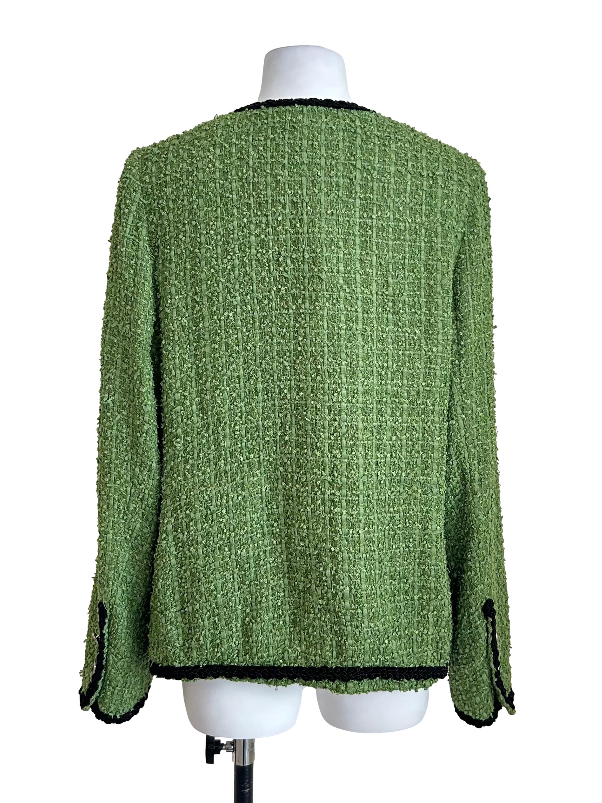 Lime Green Tweed Black Trim Jacket
