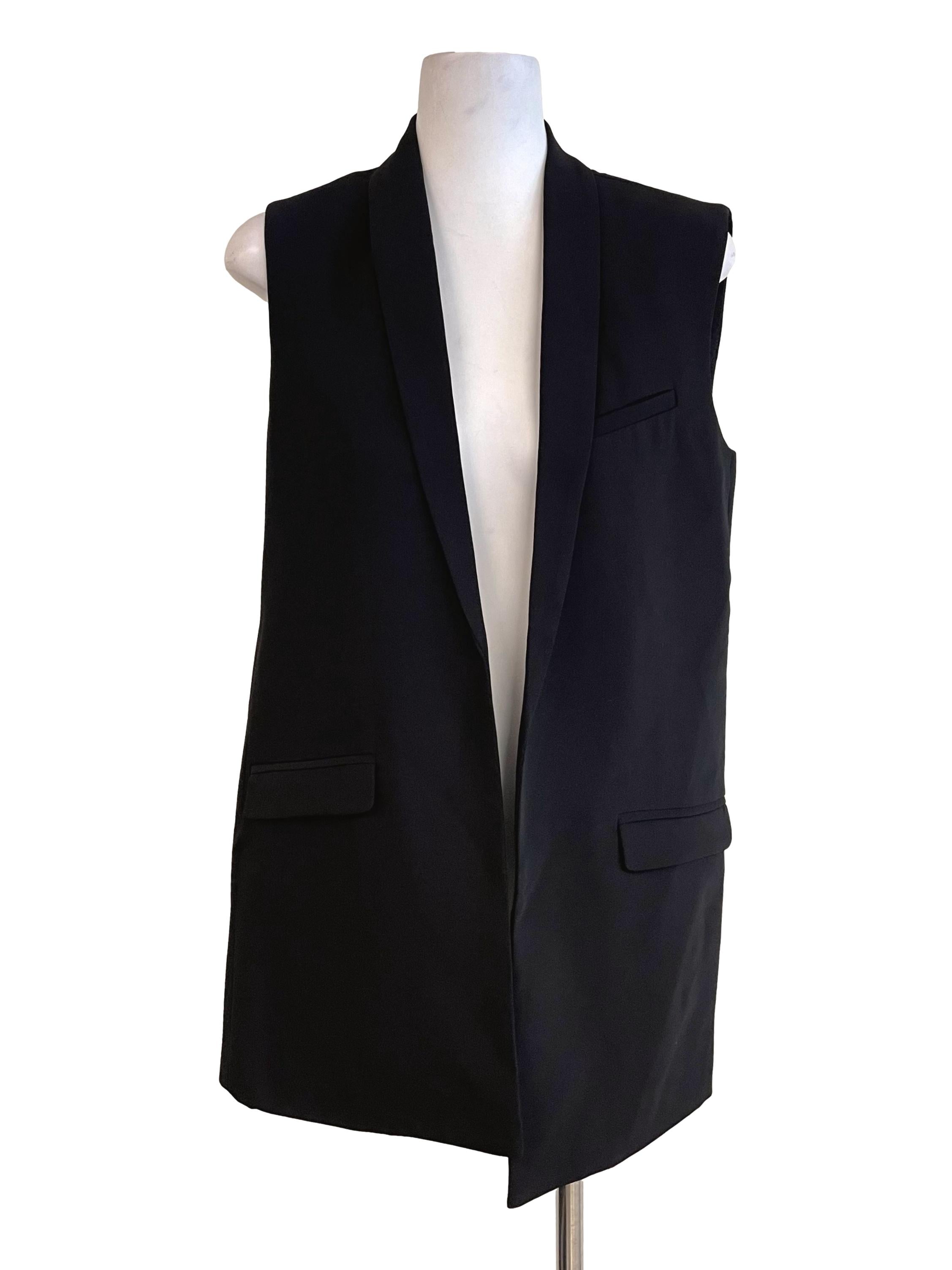 Black Open Front Slim Suit Vest