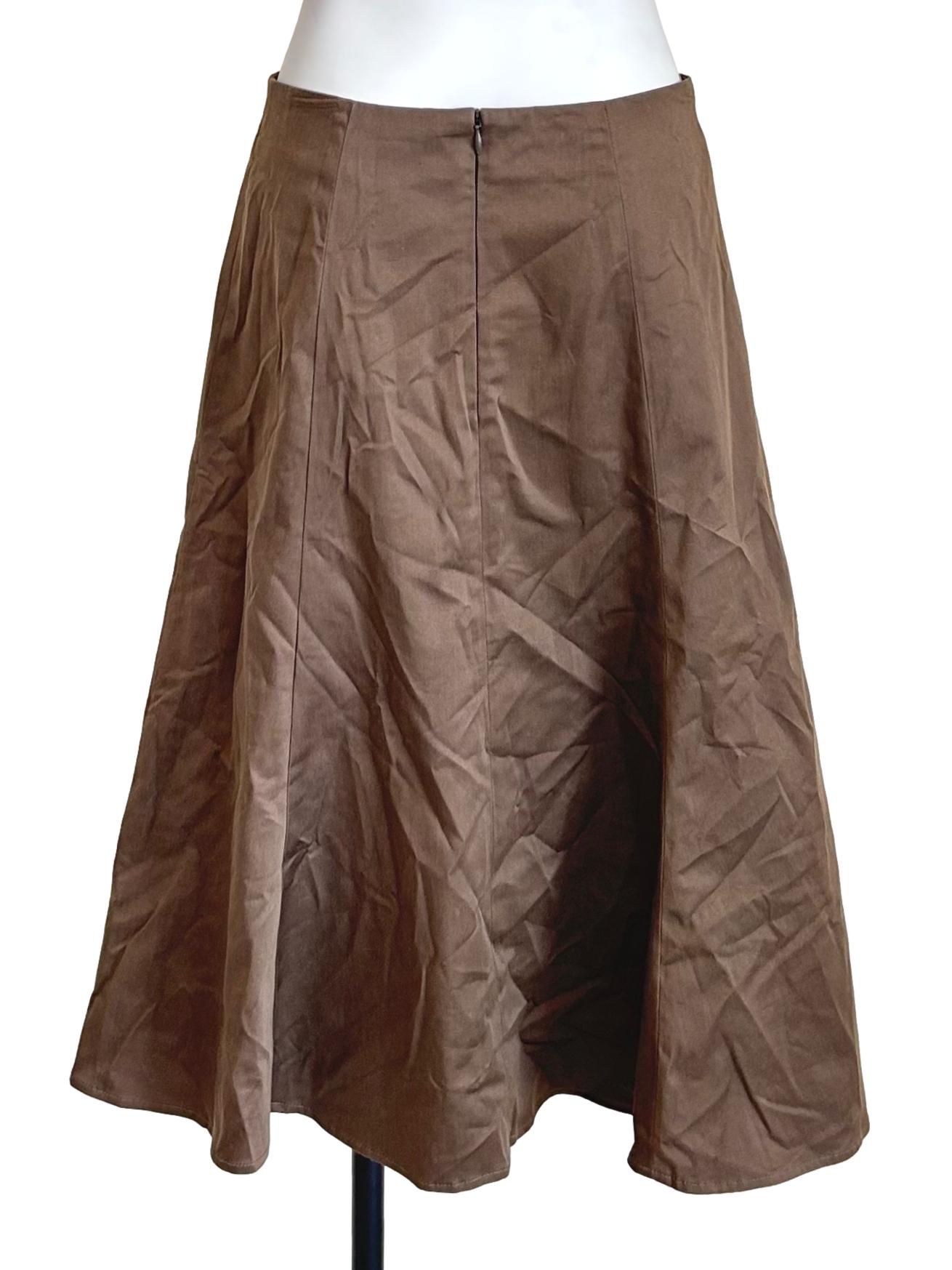 Wood Brown Panelled Asymmetric Midi Skirt