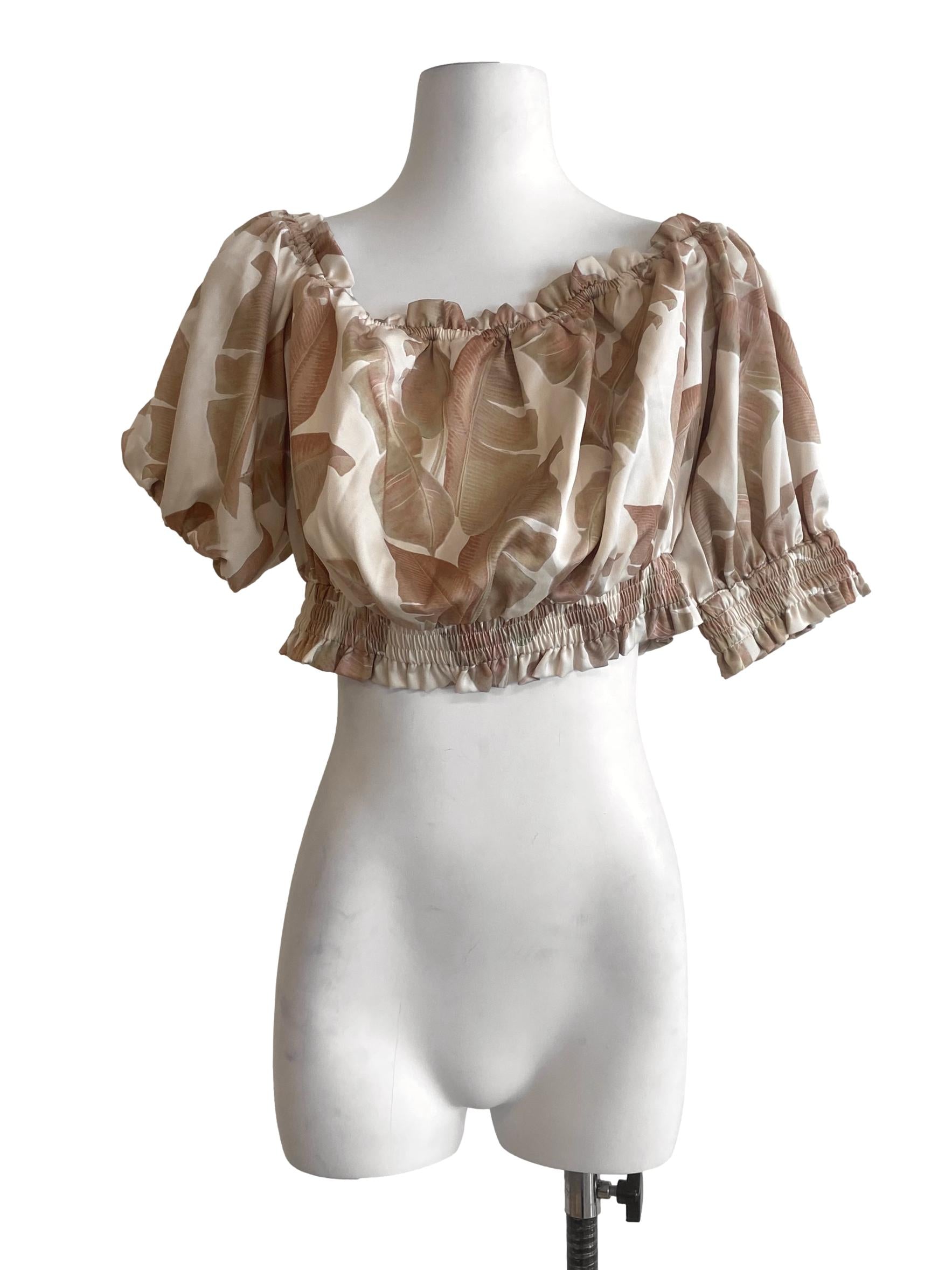 Parchment  Beige & Floral Crop Top