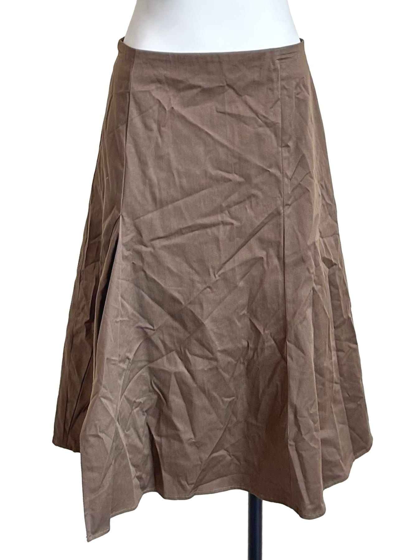 Wood Brown Panelled Asymmetric Midi Skirt