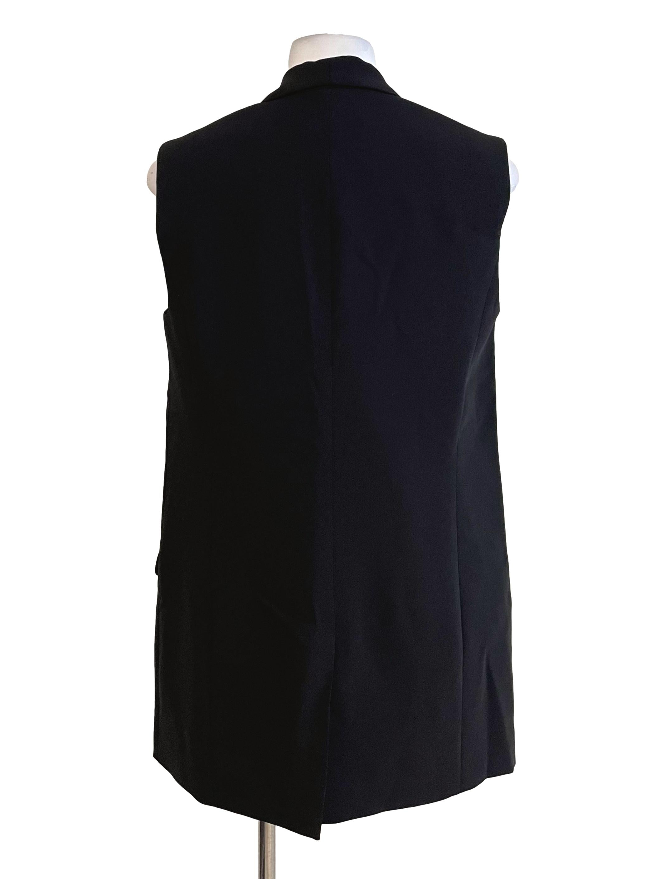 Black Open Front Slim Suit Vest