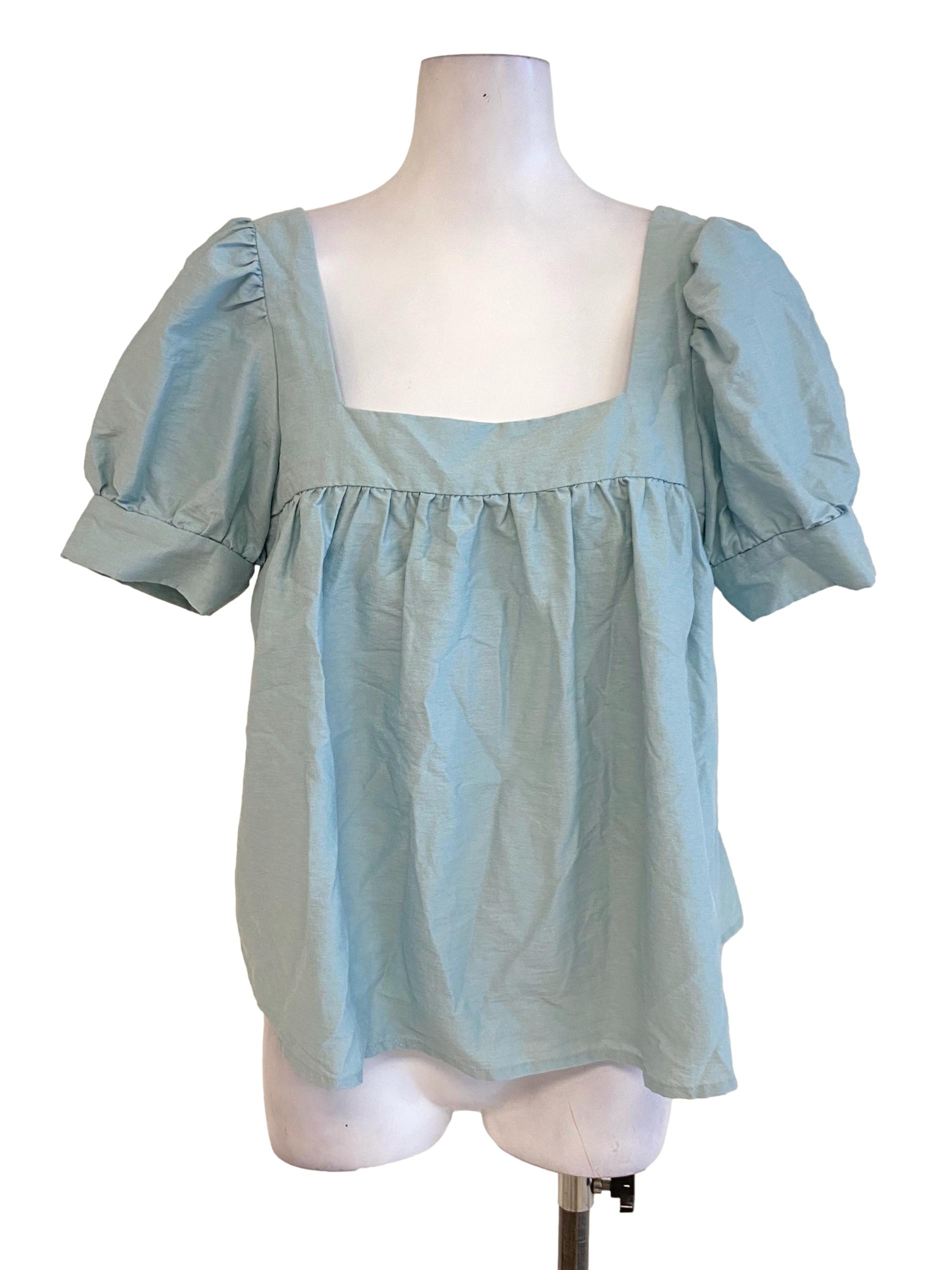 Pastel Blue Peasant Sleeve Square Neck Top LB