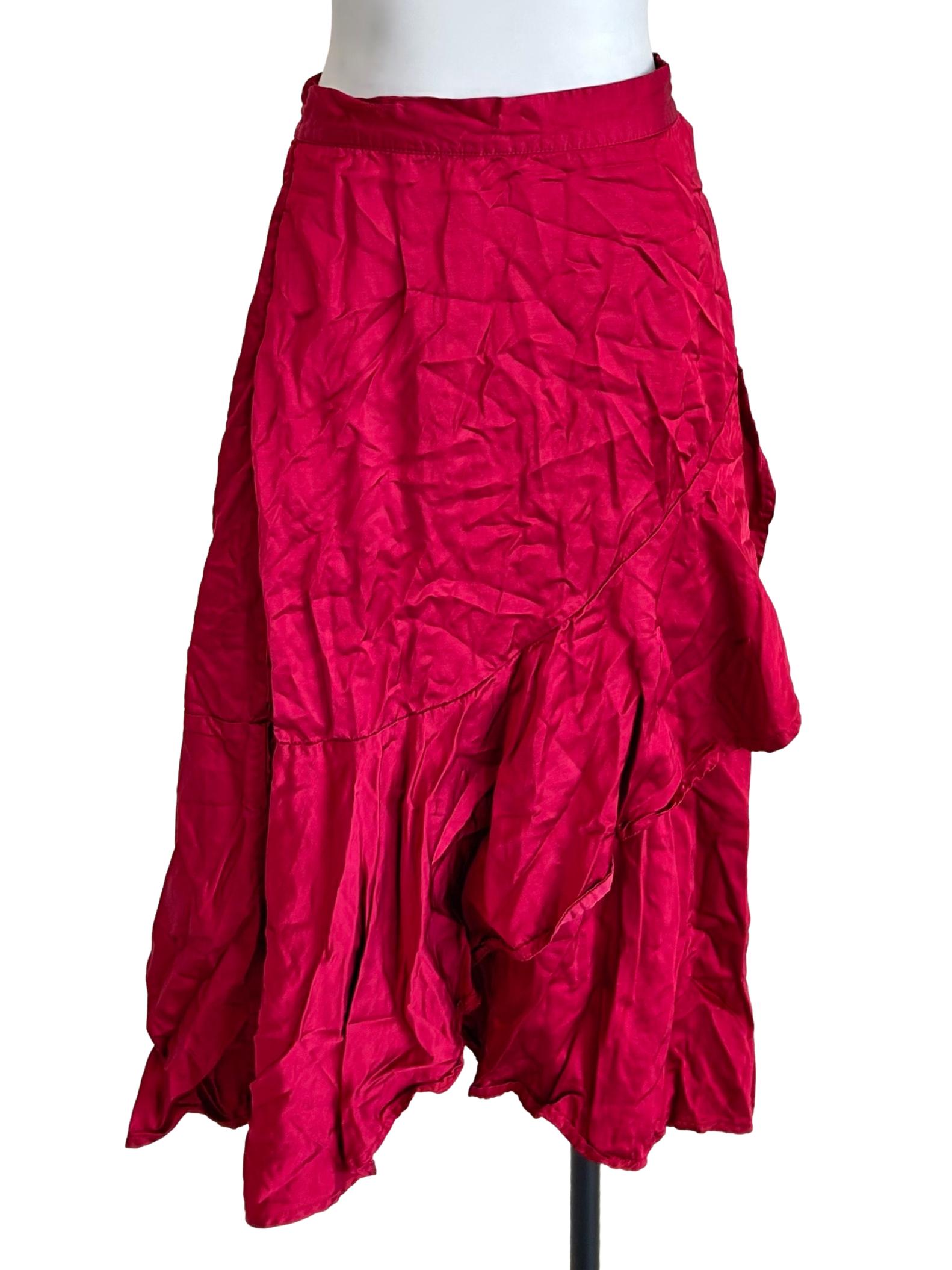 Deep Red Ruffled Midi Skirt