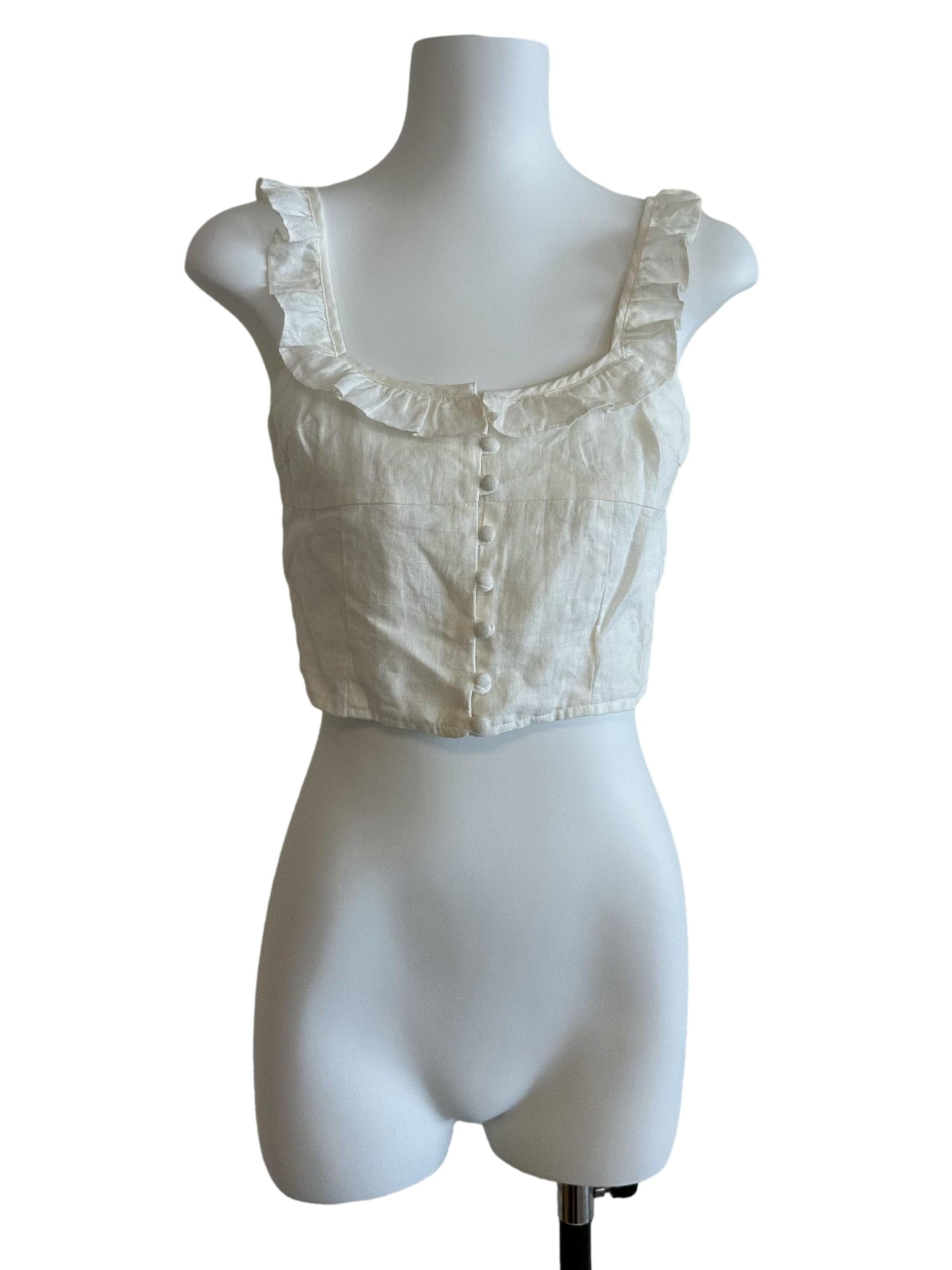 Oat Beige Ruffle Button Top