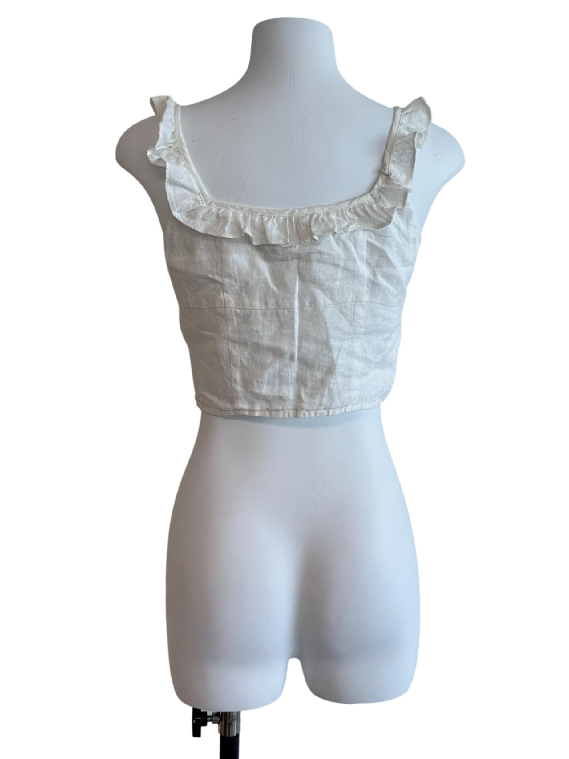 Oat Beige Ruffle Button Top