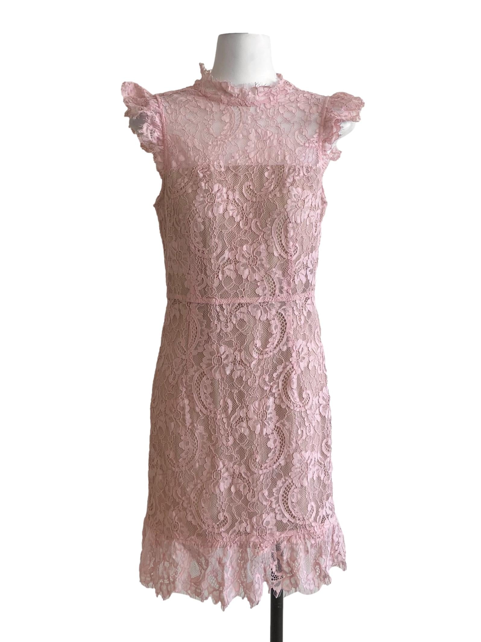 Flamingo Pink Floral Lace Shift Dress