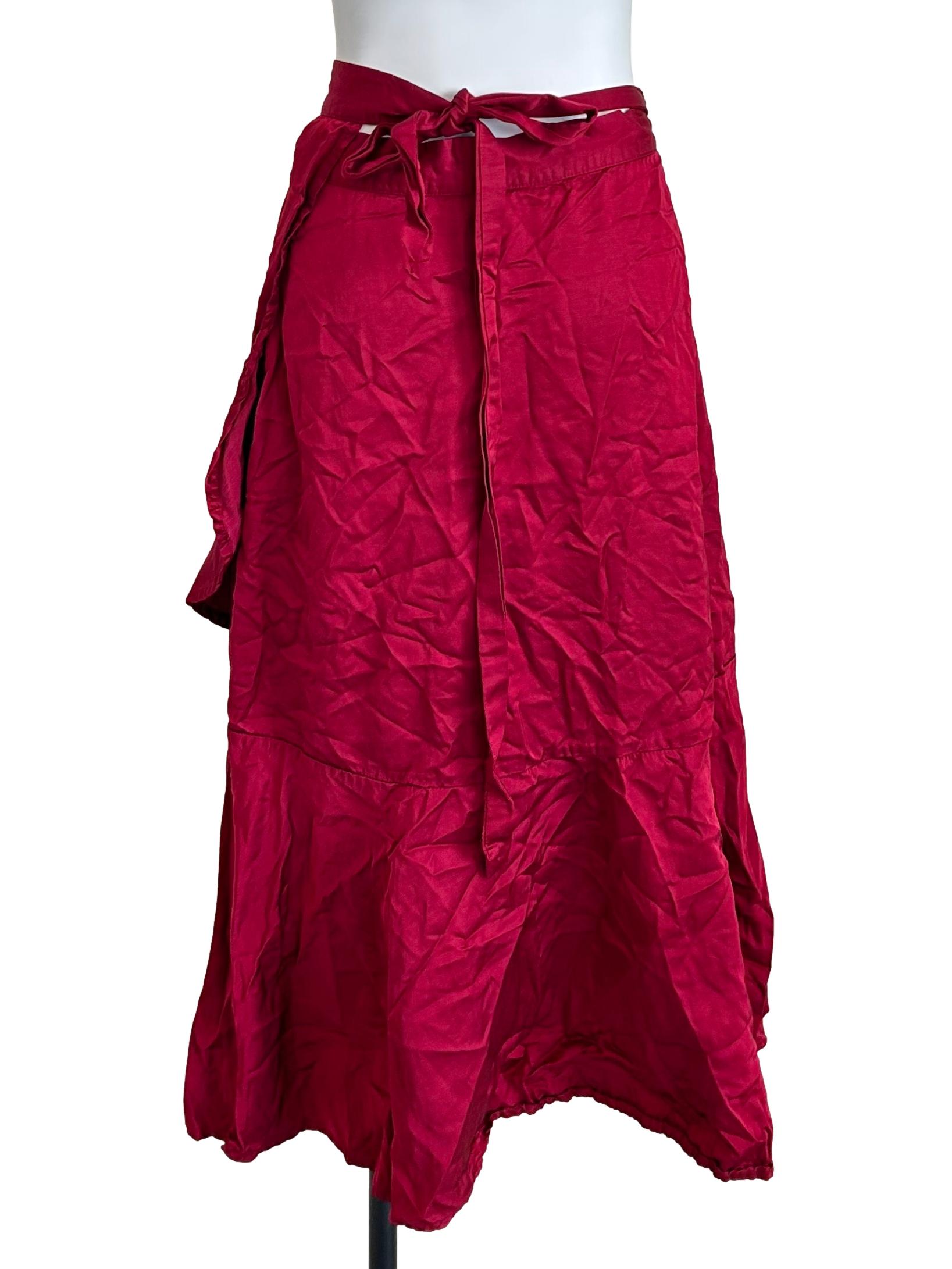 Deep Red Ruffled Midi Skirt