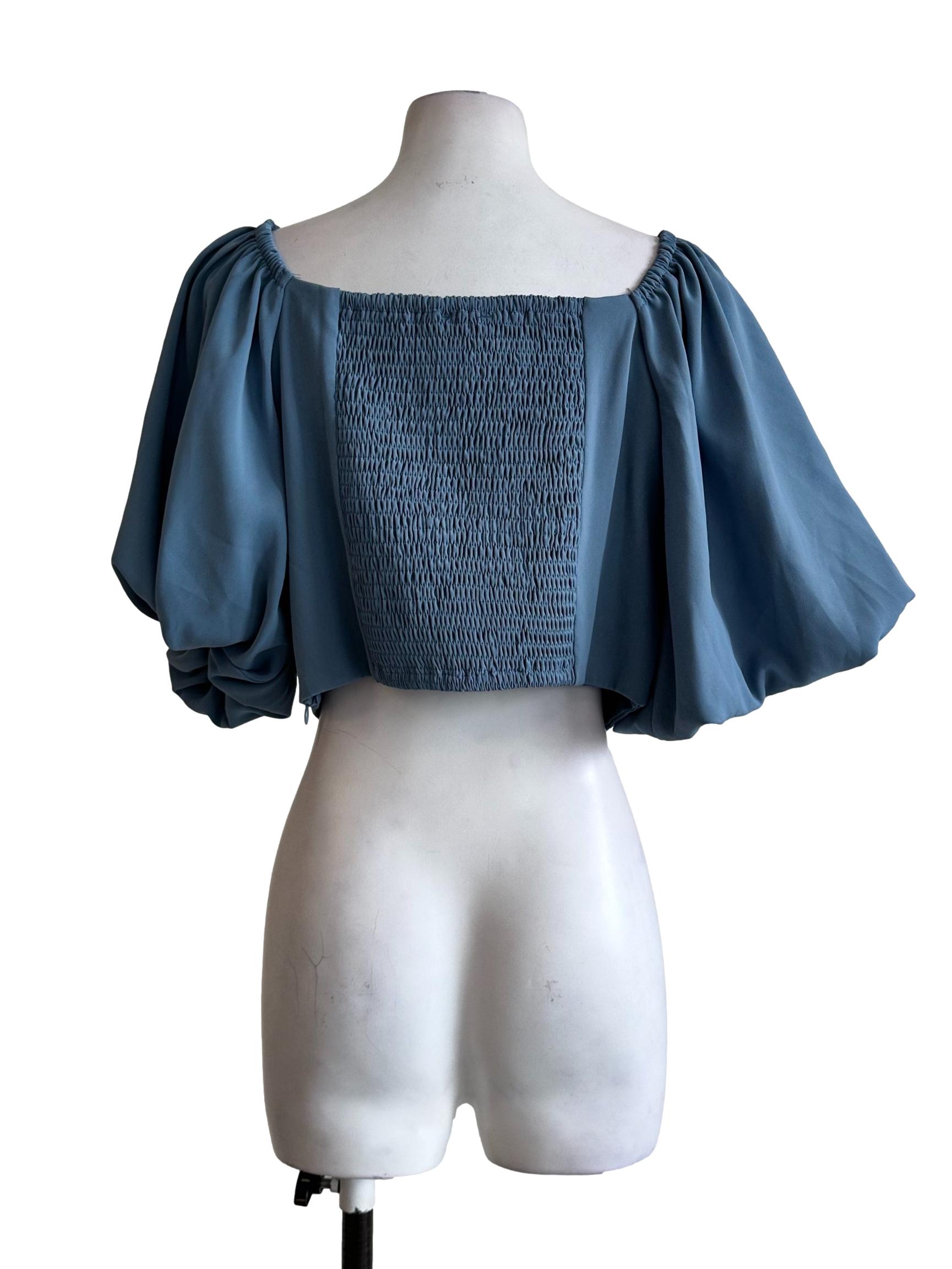 Teal Blue Twist Pattern Top