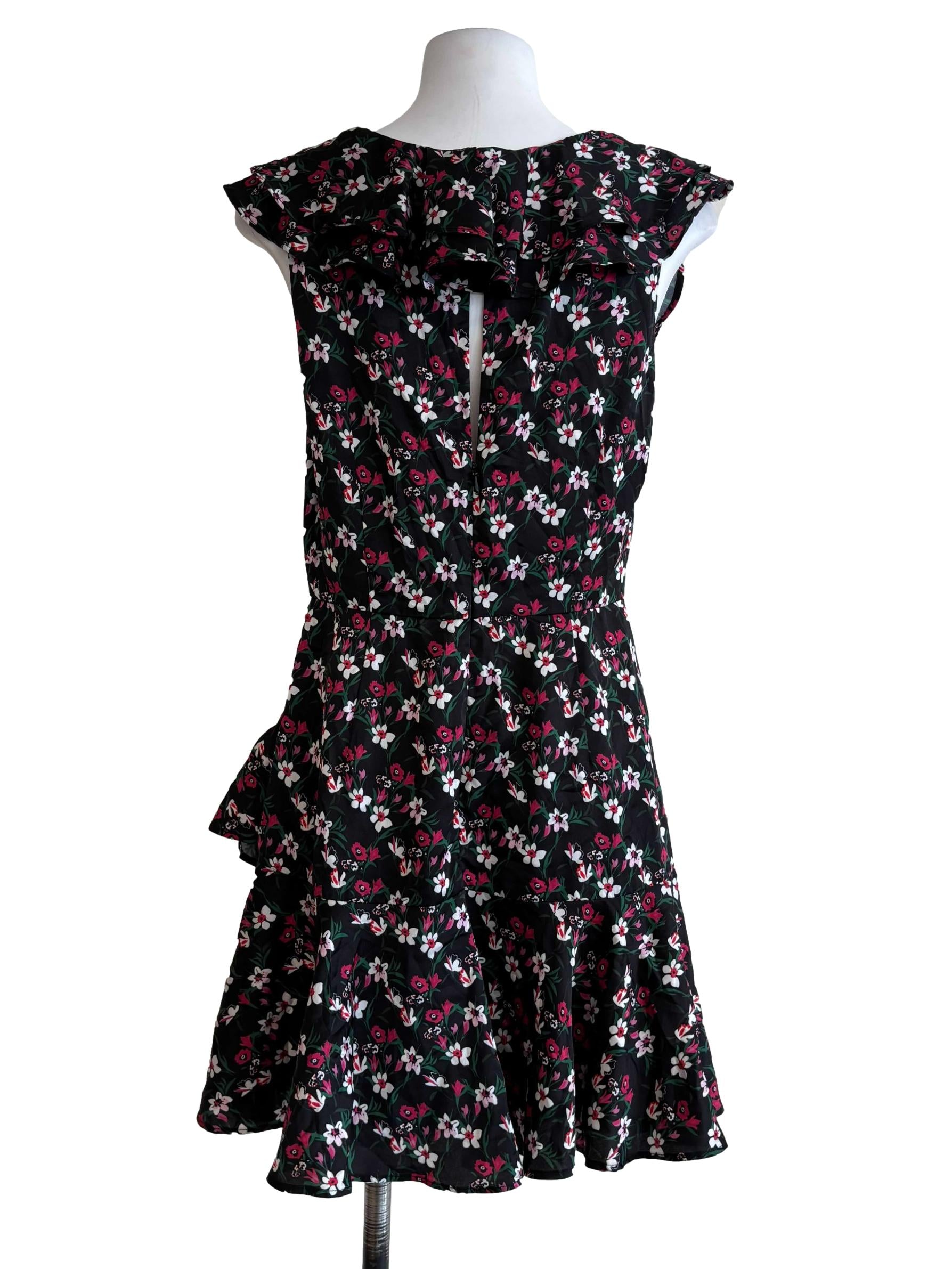 Night Black Floral Ruffle Dress
