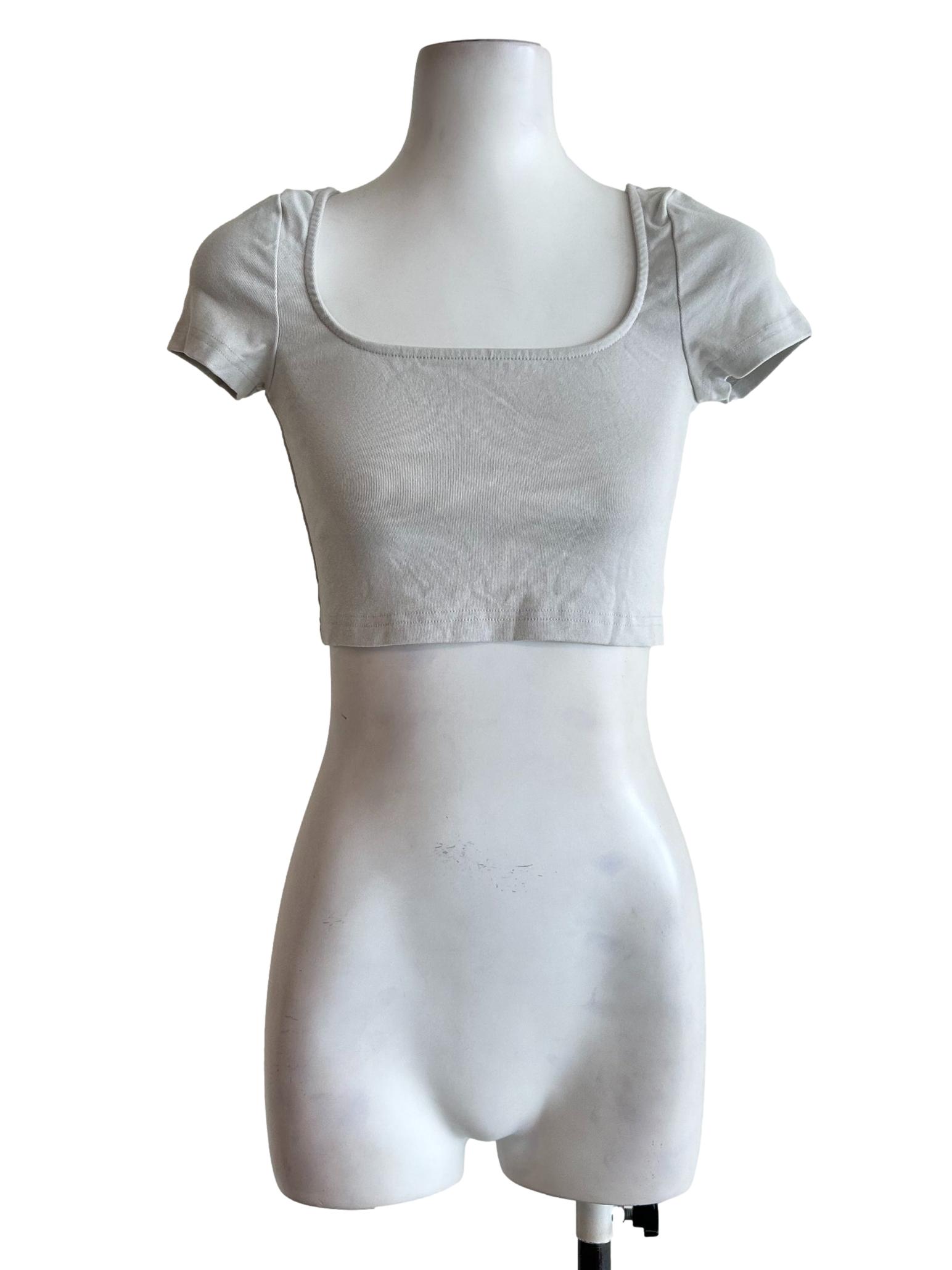 Light Grey Square Neck Crop Top
