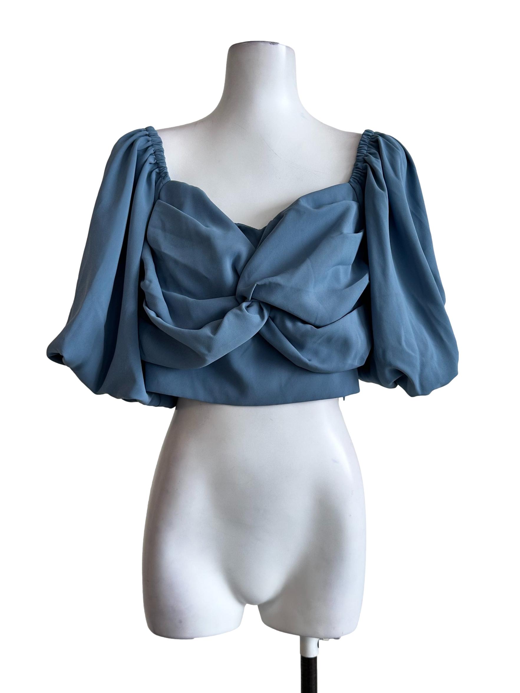 Teal Blue Twist Pattern Top