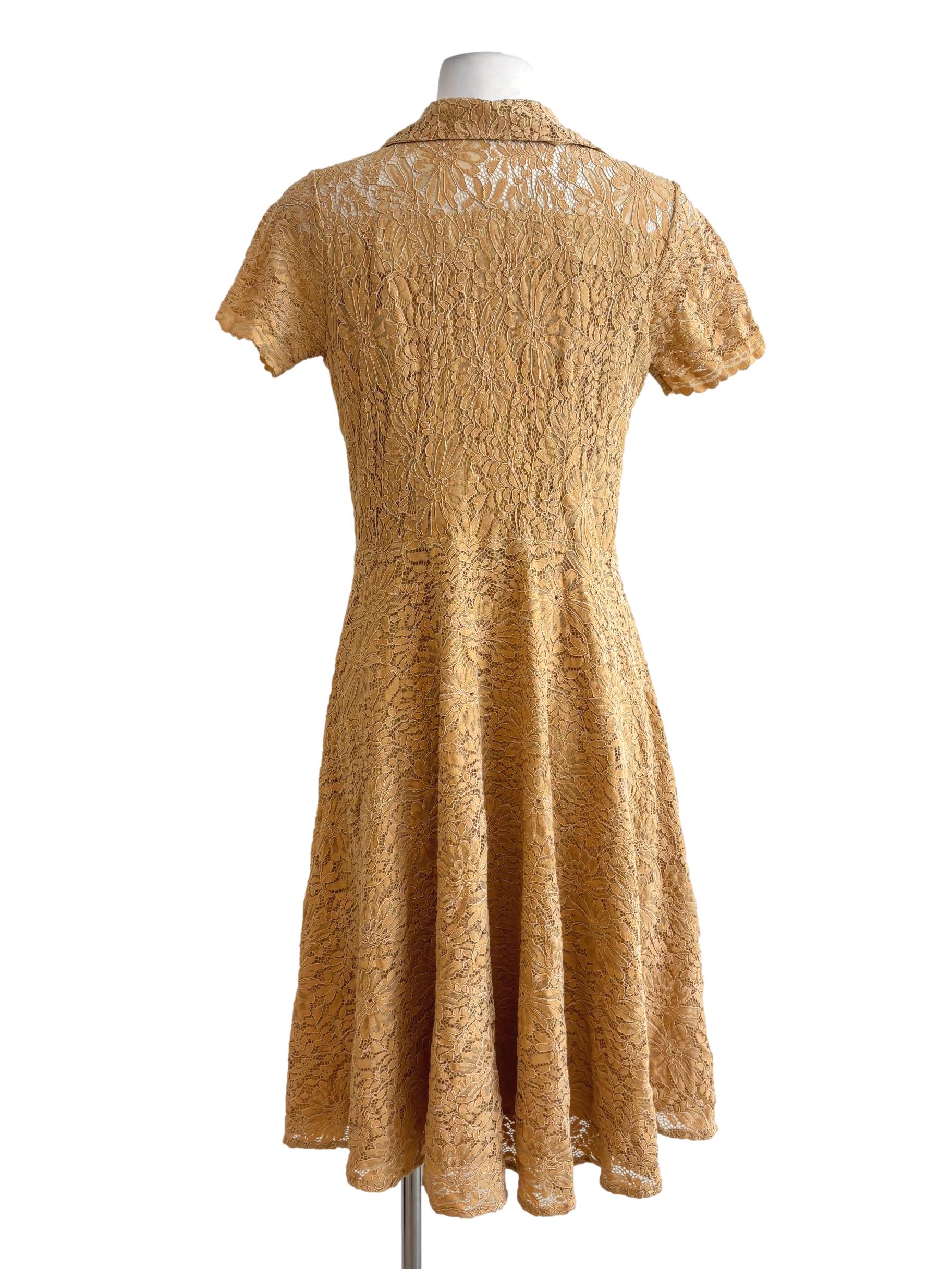 Mango Yellow Fitted Waist Lace Dress