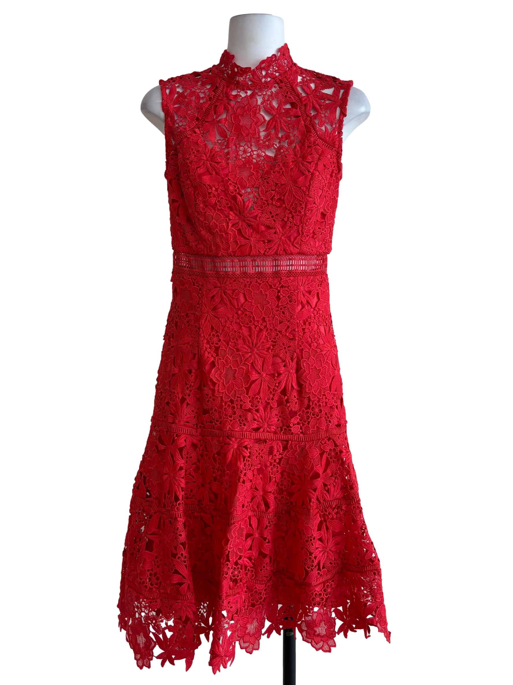 Rose Red Sleeveless Lace Dress