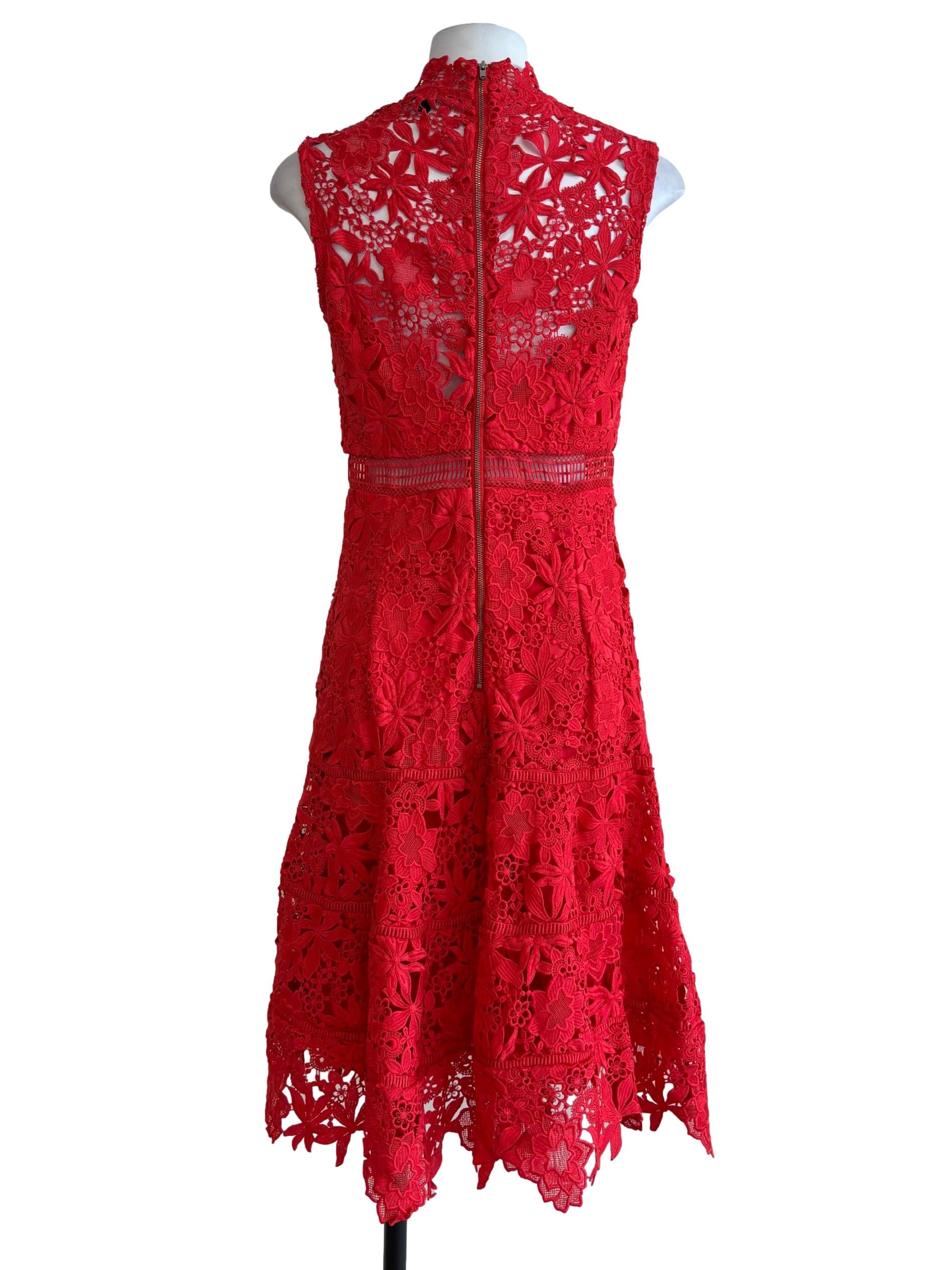 Rose Red Sleeveless Lace Dress