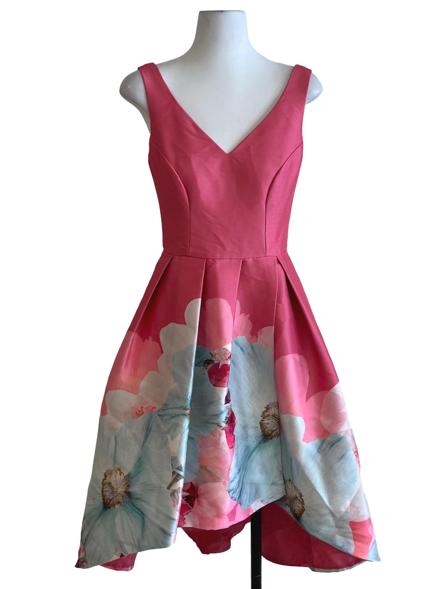 Punch Pink Floral A-Line Dress