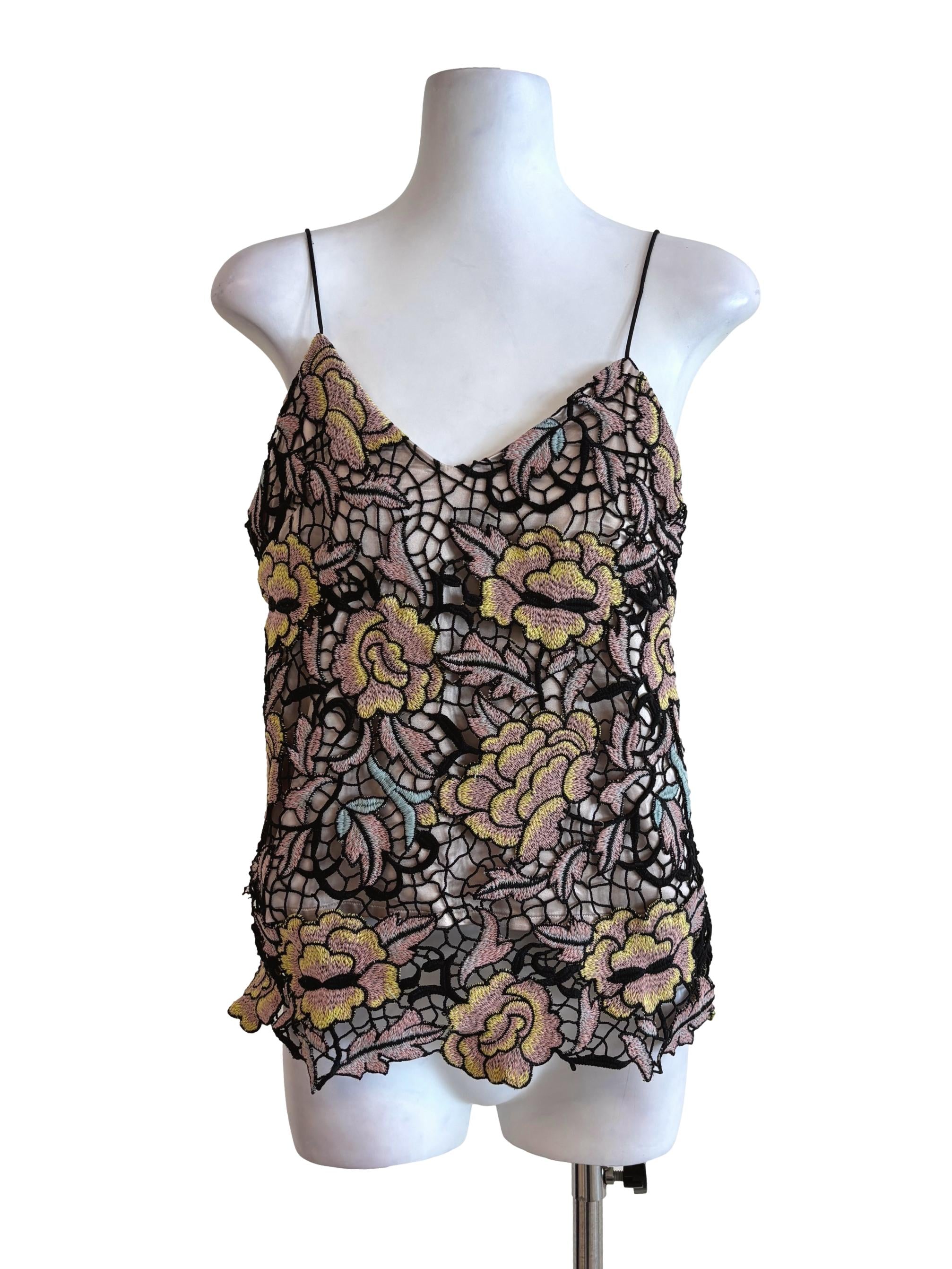 Jet Black Lined Floral Lace Camisole