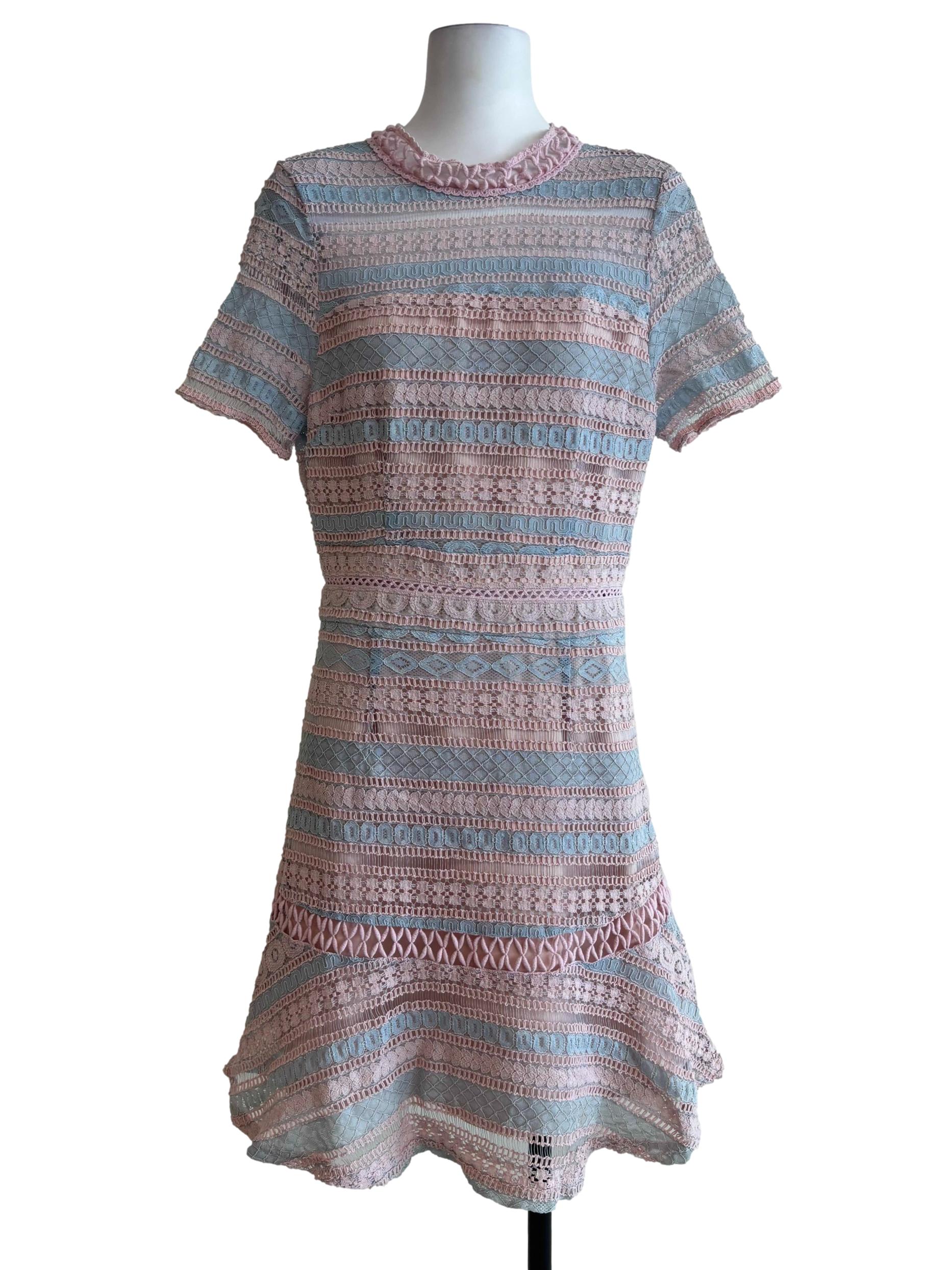 Silver Blue And Nude Pink Backless Lace Dress