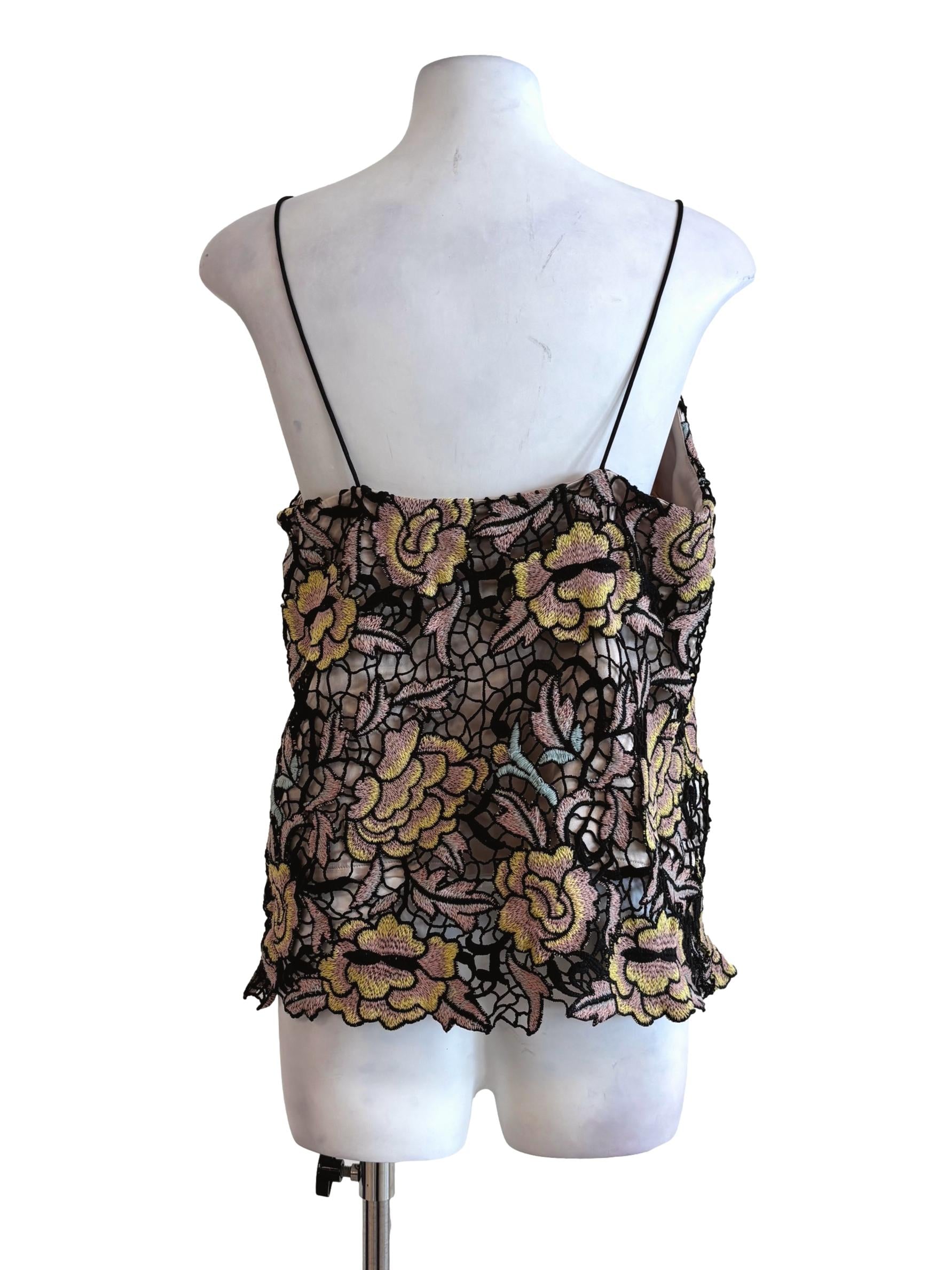 Jet Black Lined Floral Lace Camisole