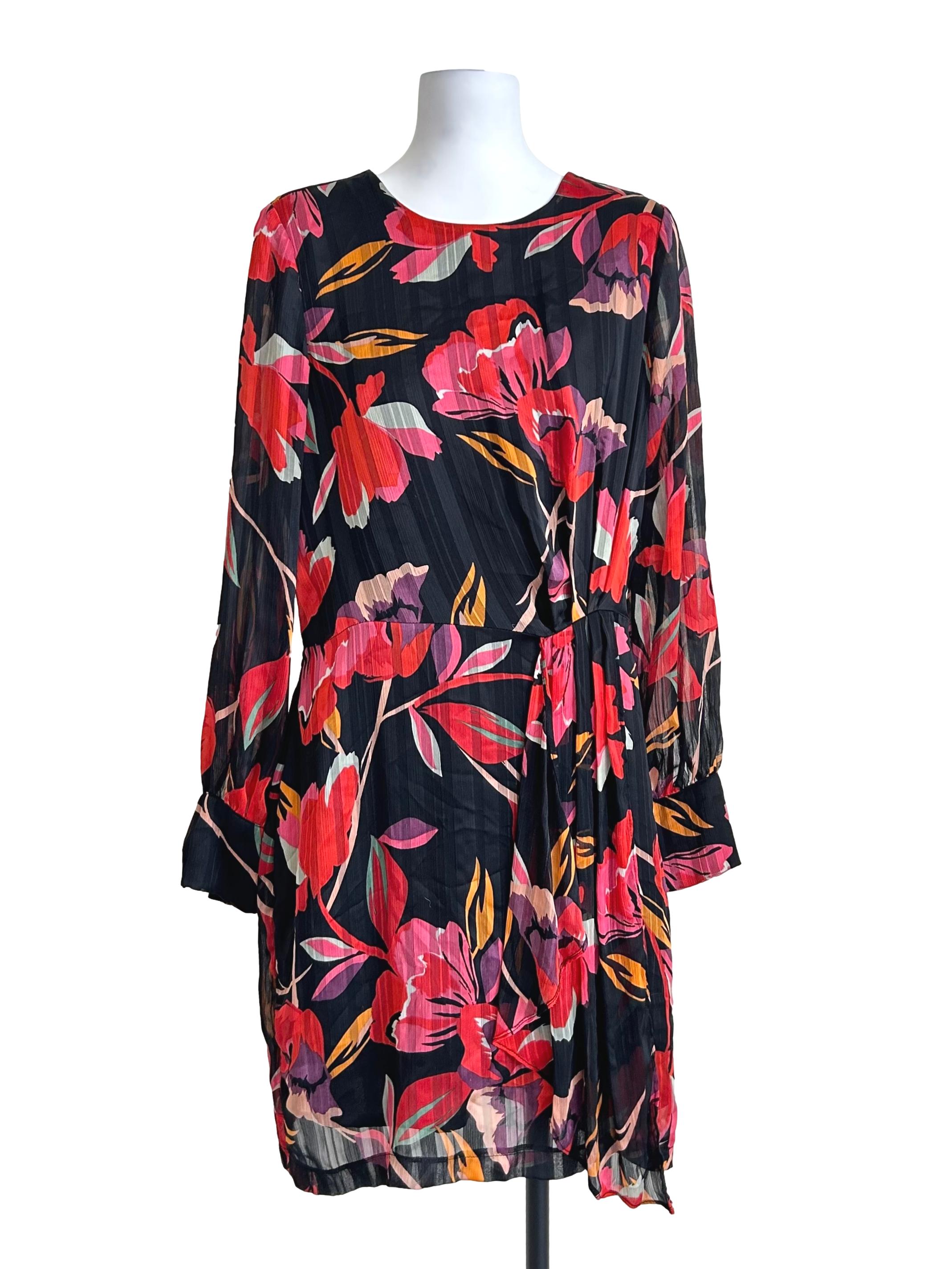 Black Red Floral Shift Dress