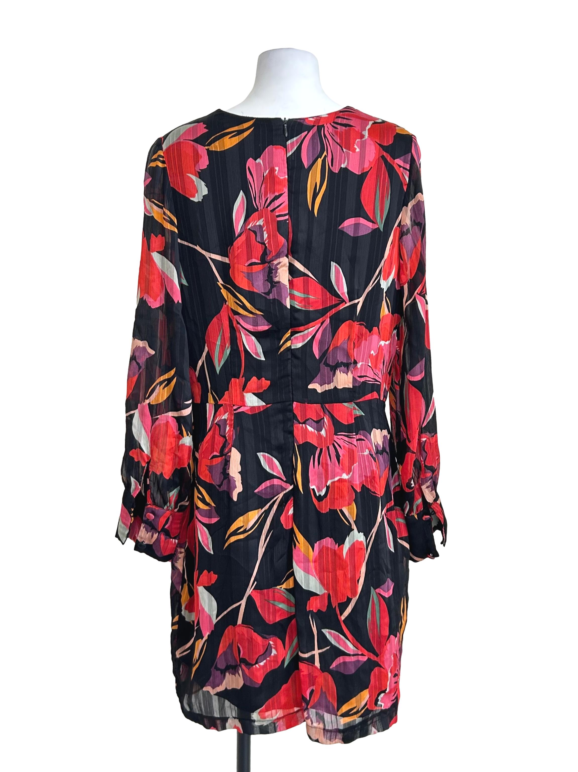 Black Red Floral Shift Dress