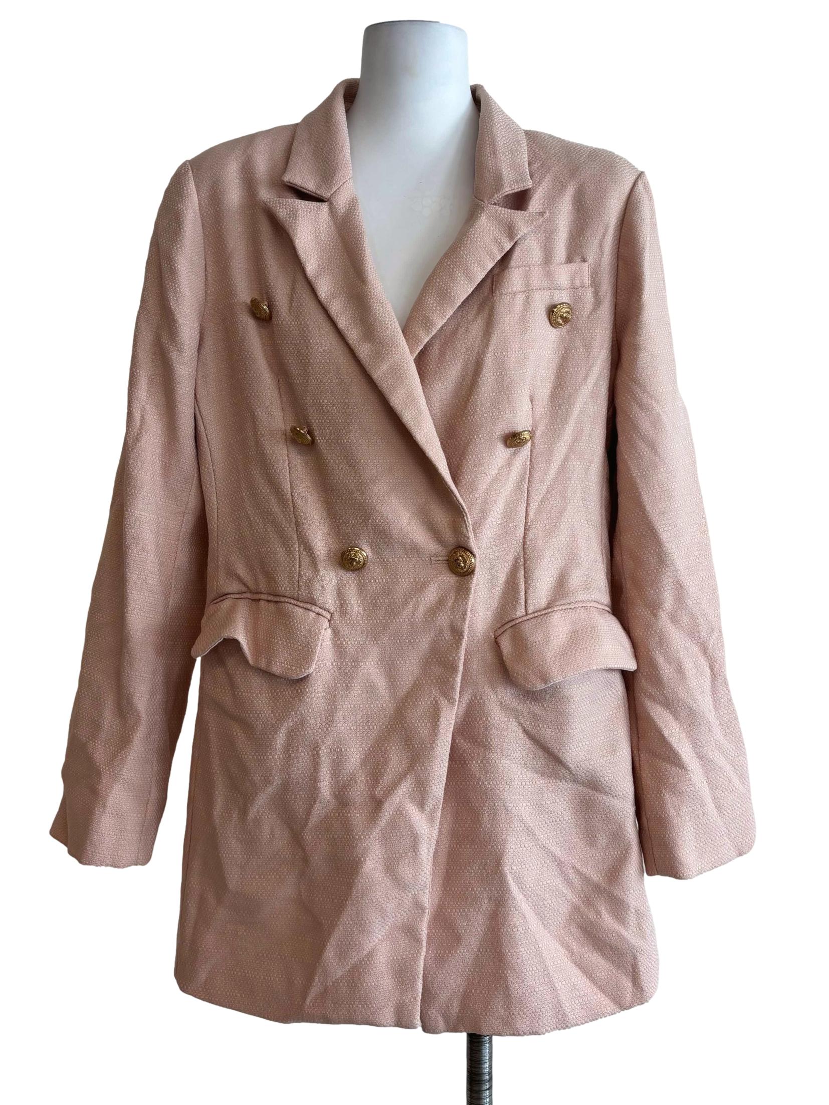 Salmon Pink Double Breasted Blazer