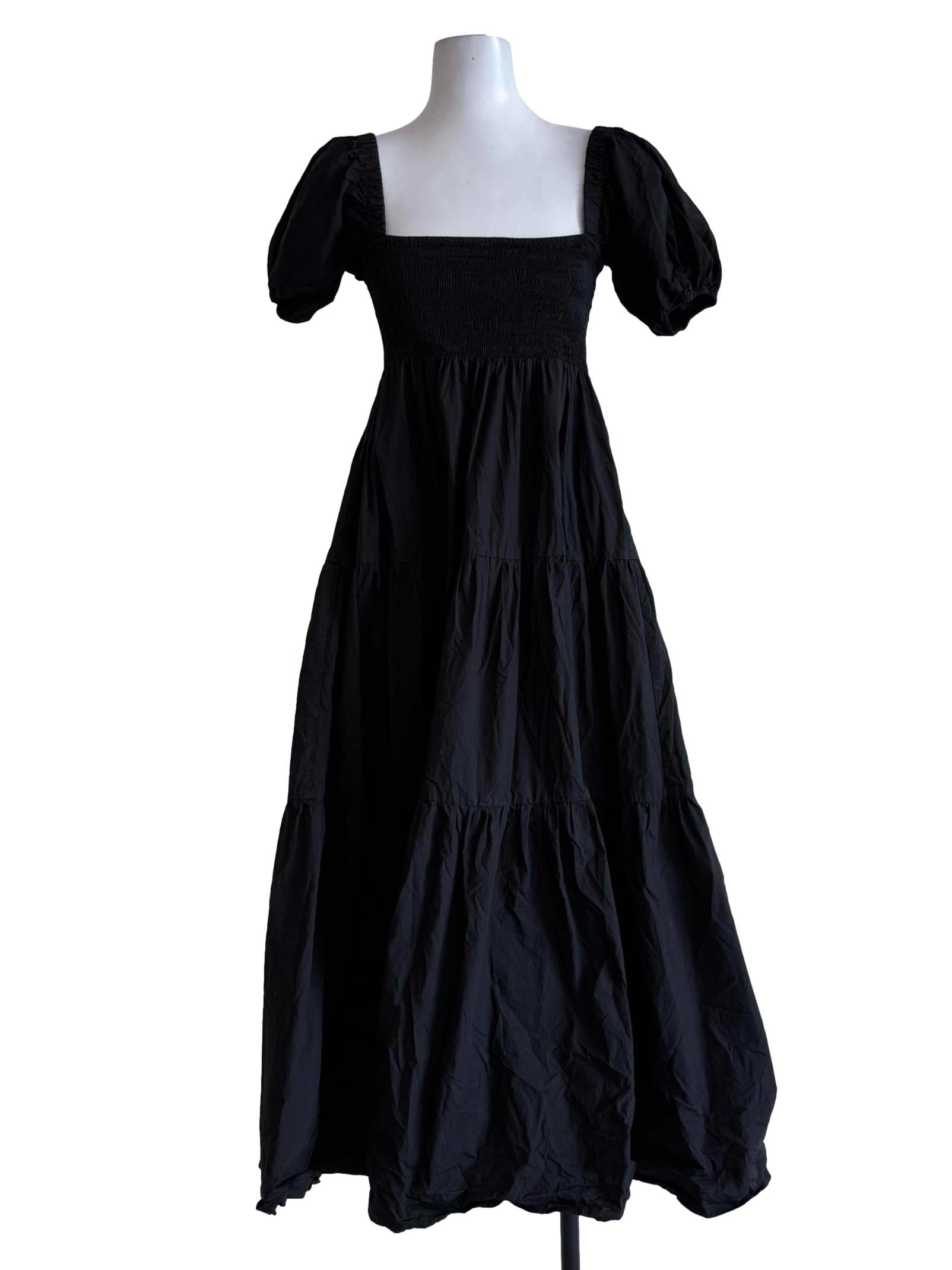 Blacked Smoked Queen Anne Neck Long Dress