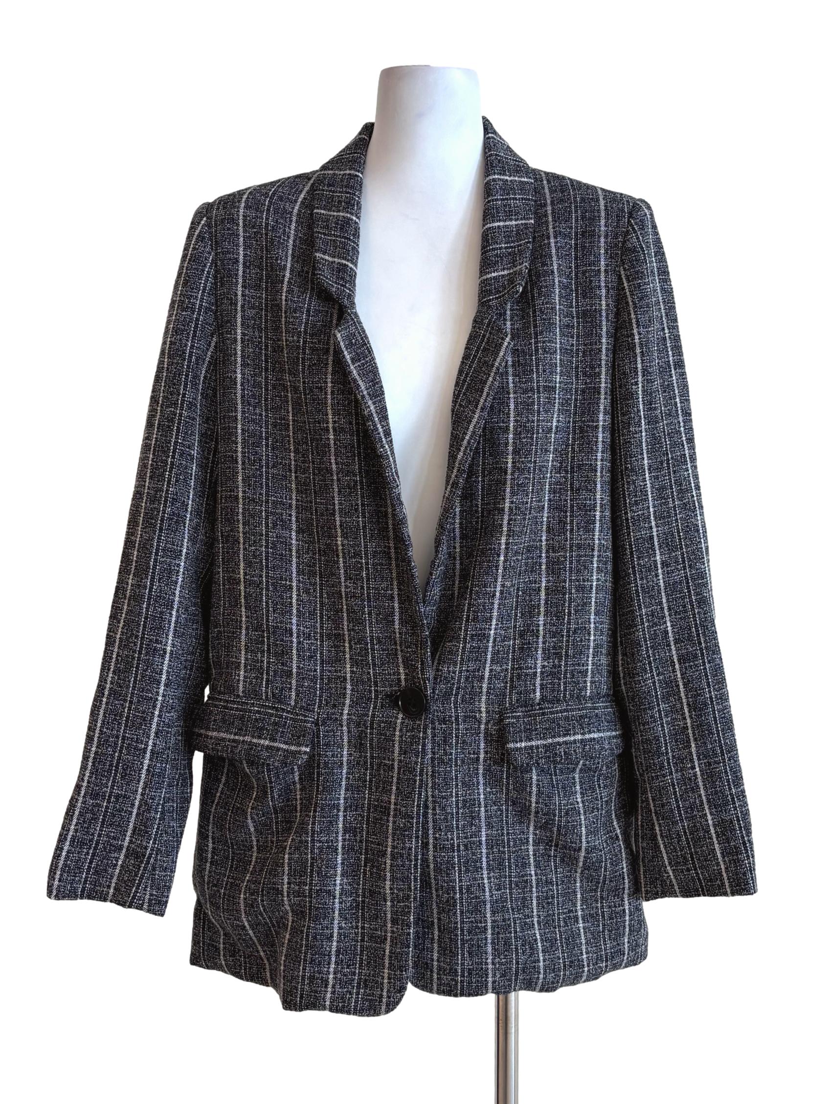 Abbey Grey One Button Striped Blazer