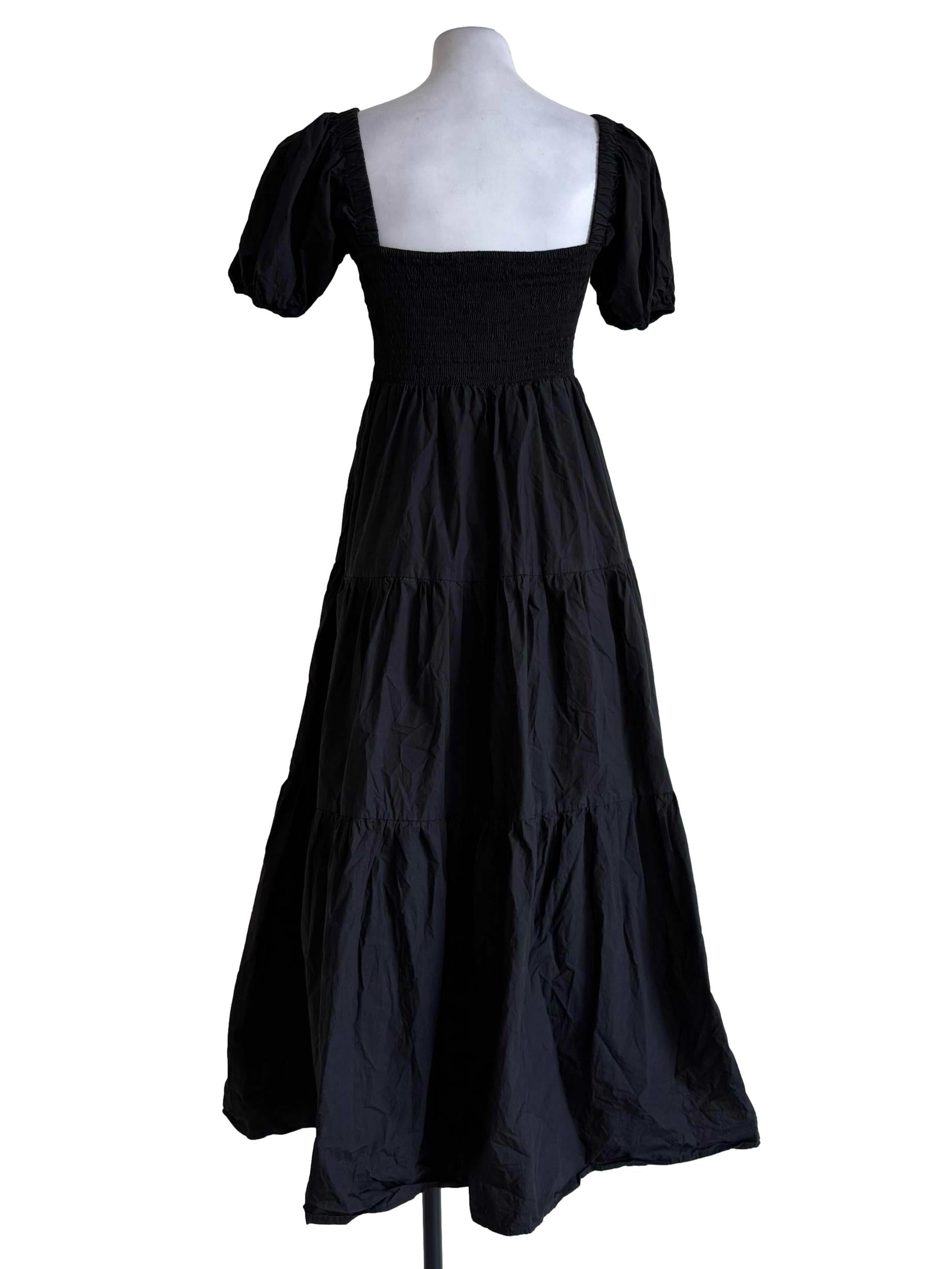 Blacked Smoked Queen Anne Neck Long Dress