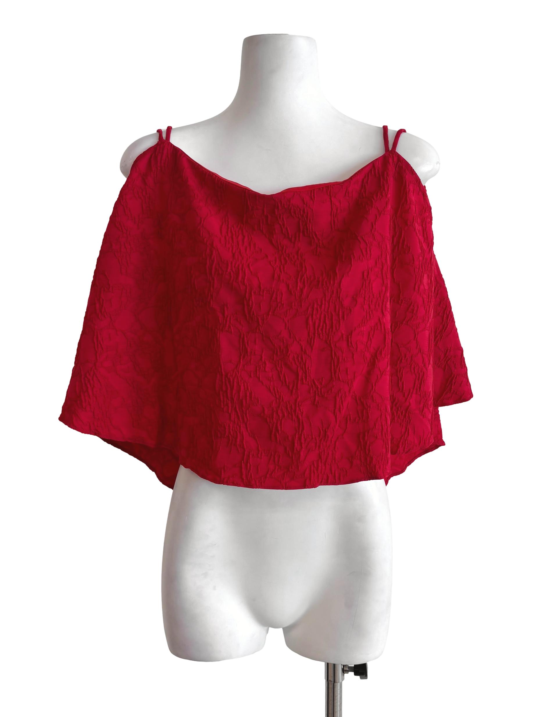 Bright Red Two Strap Textured Cowl Top