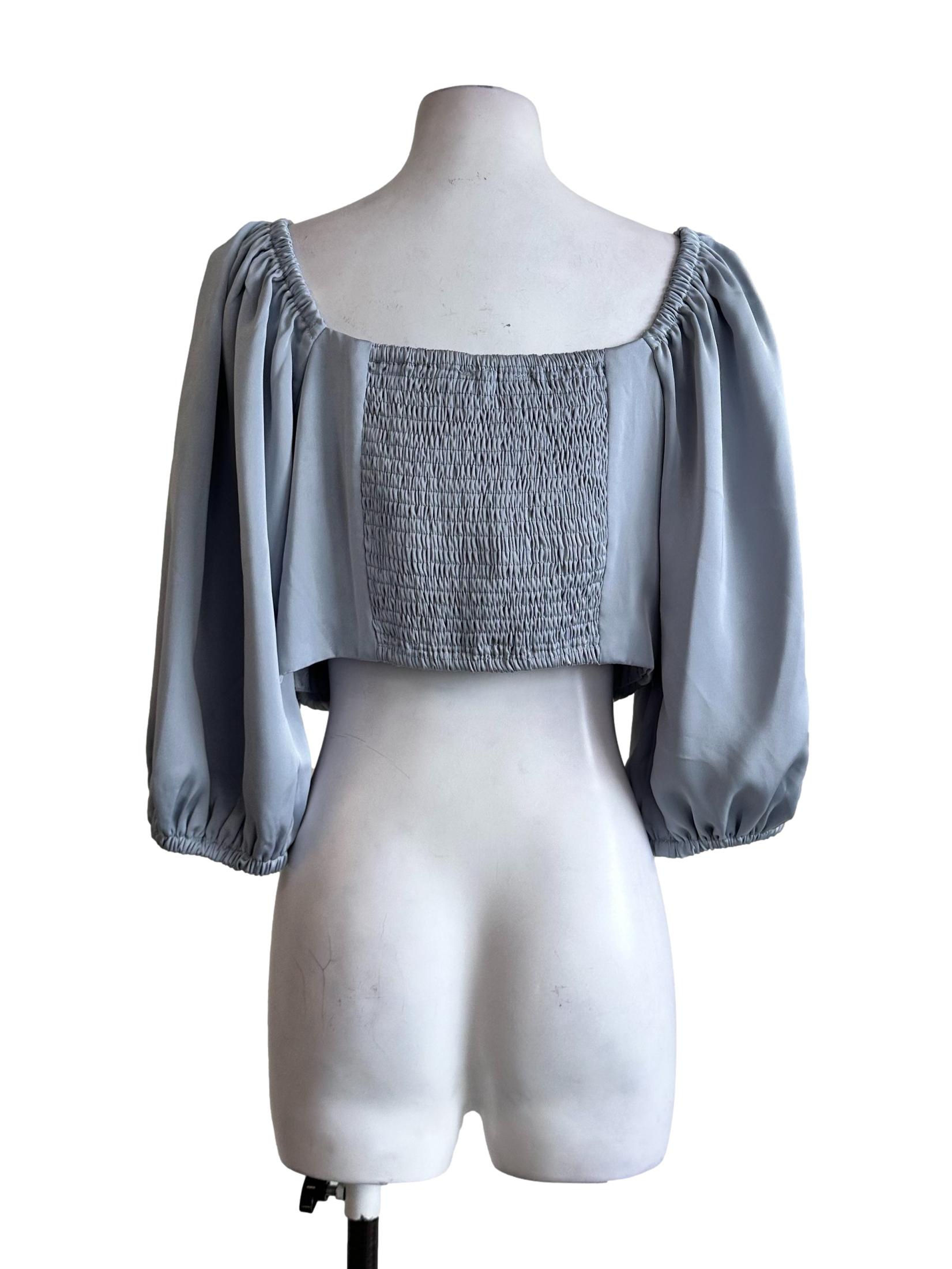 Light Stone Blue Pleated Top