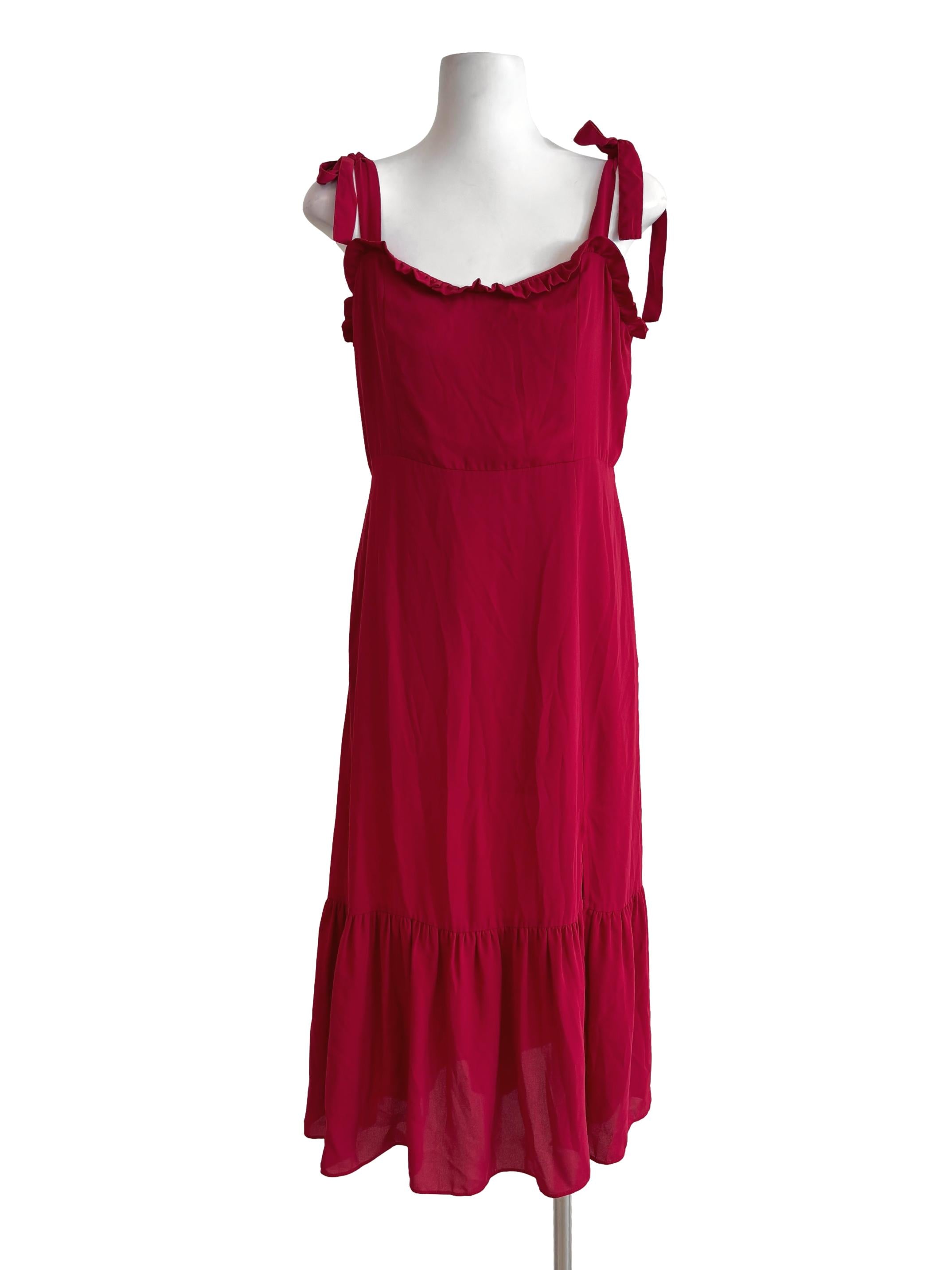 Cherry Red Tie Strap Chiffon Dress