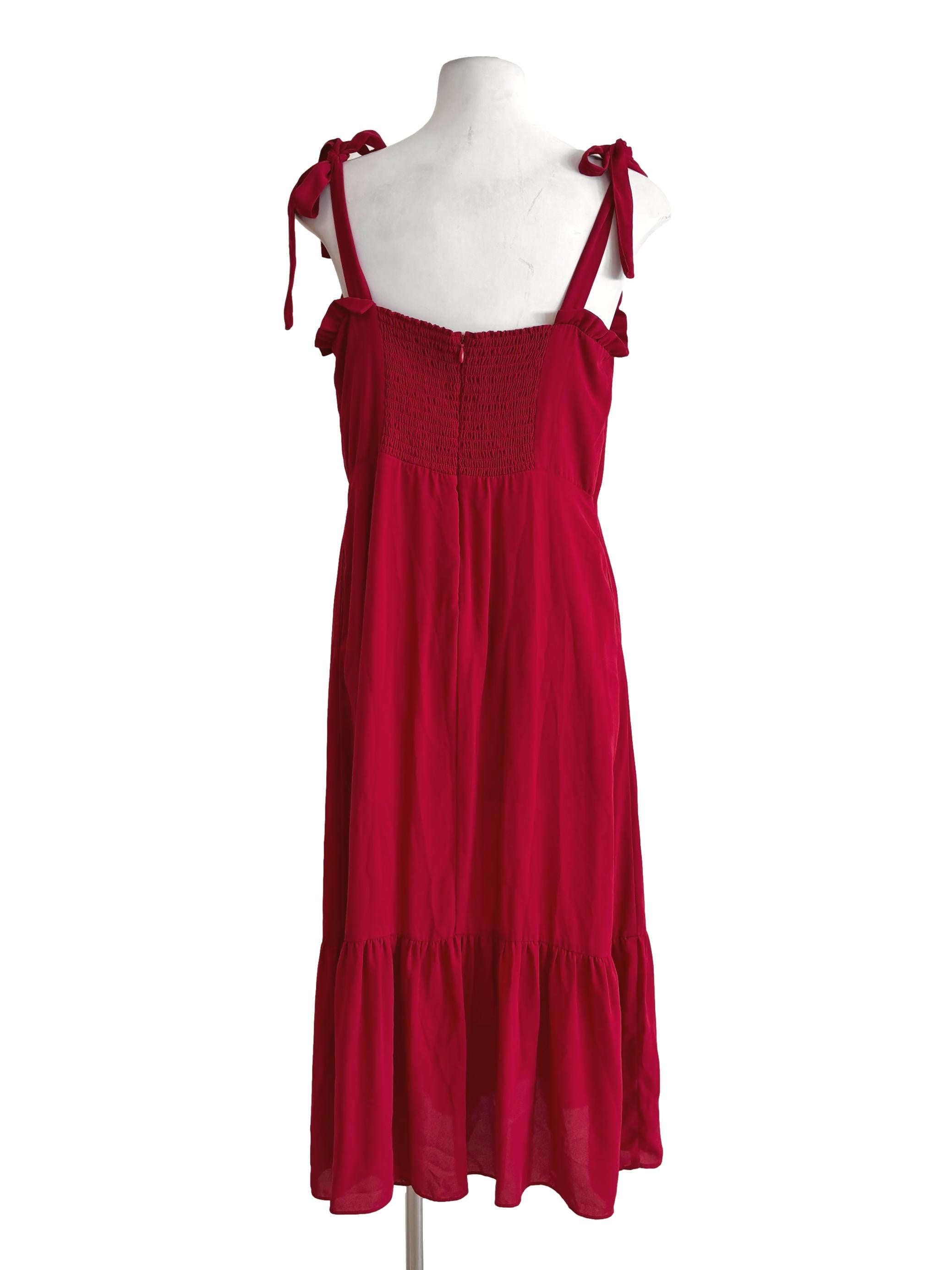 Cherry Red Tie Strap Chiffon Dress