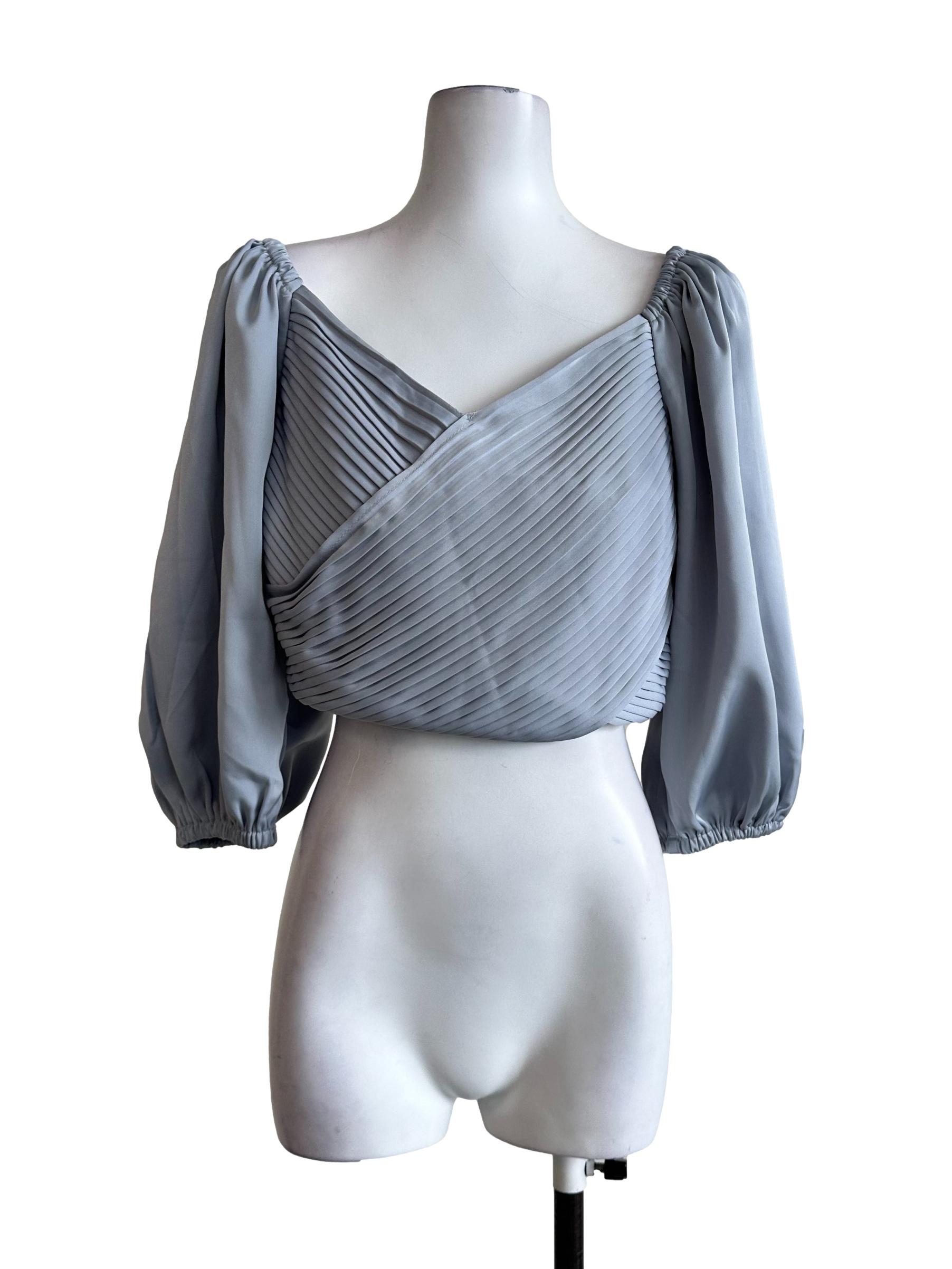 Light Stone Blue Pleated Top
