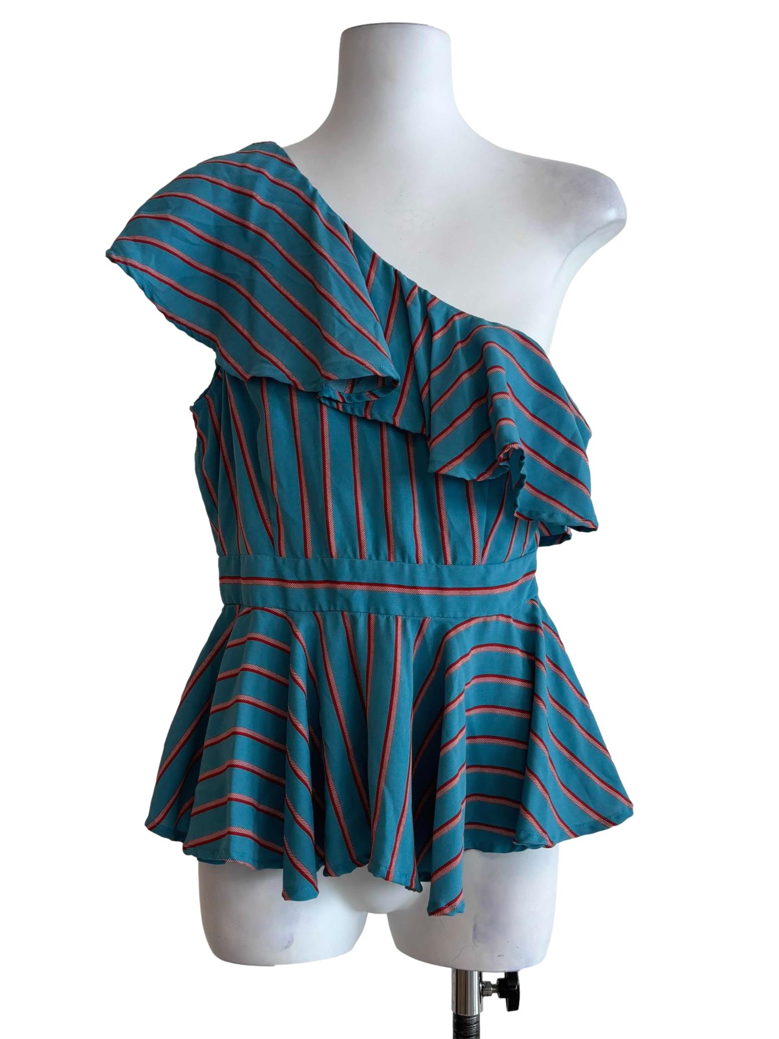 Turquoise One Shoulder Peplum Top