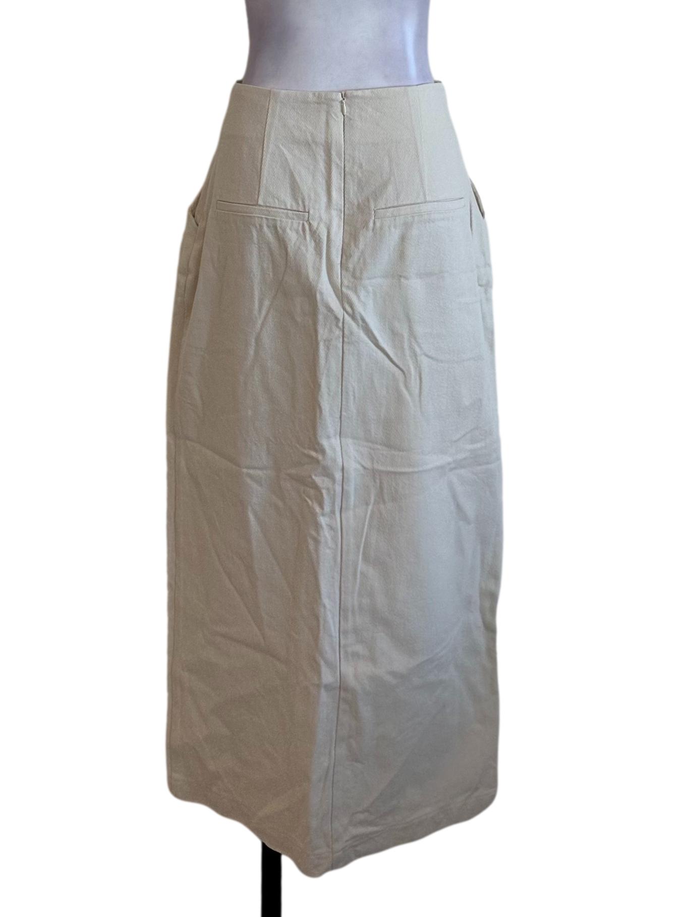 Cream White Denim Textured Slit Skirt
