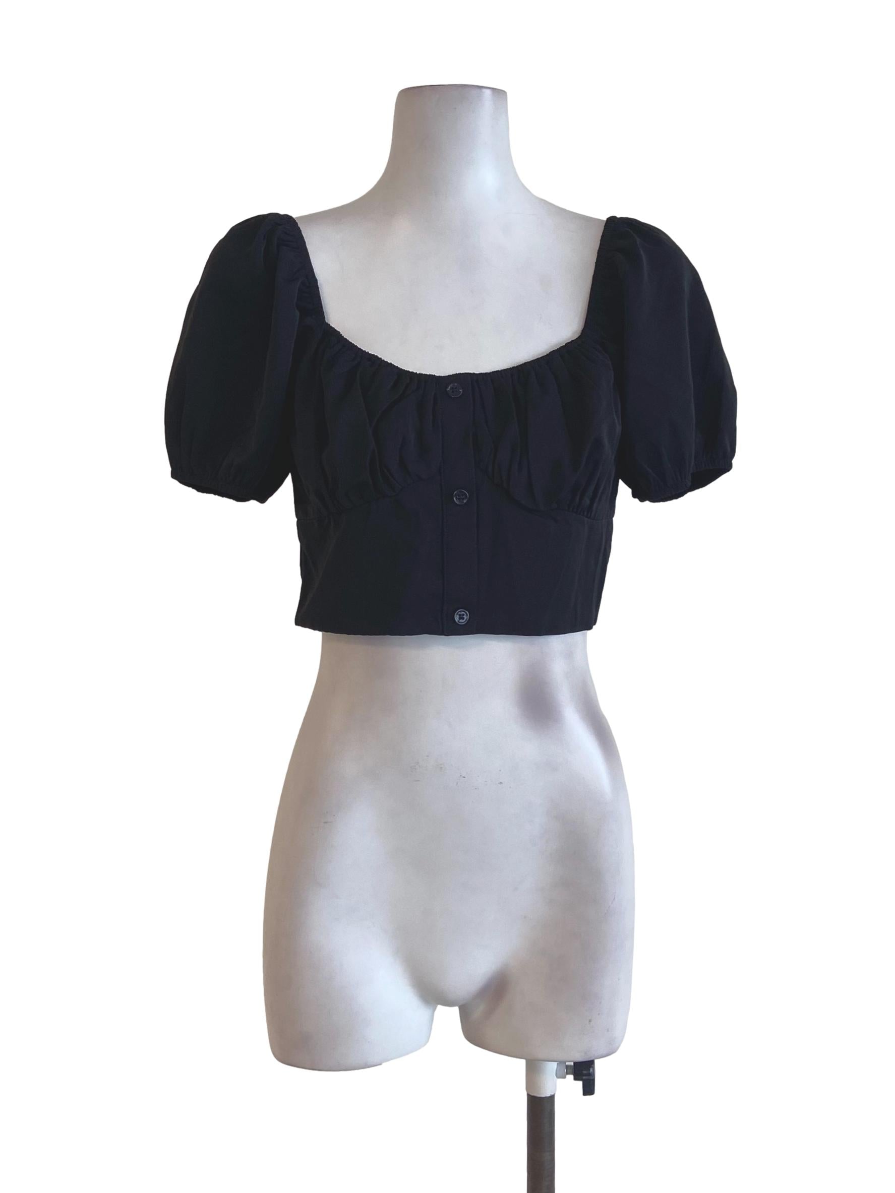 Black Juliet Sleeve Square Neck Crop Top
