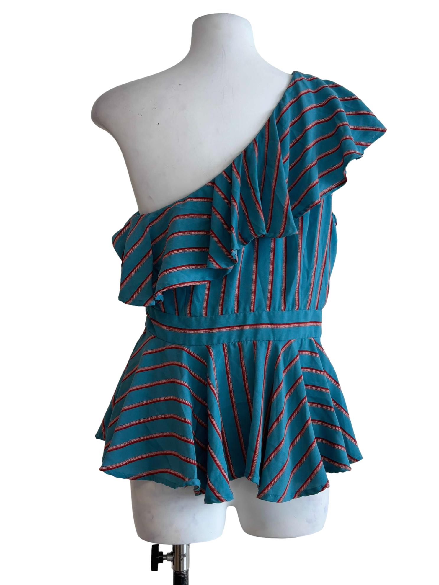 Turquoise One Shoulder Peplum Top